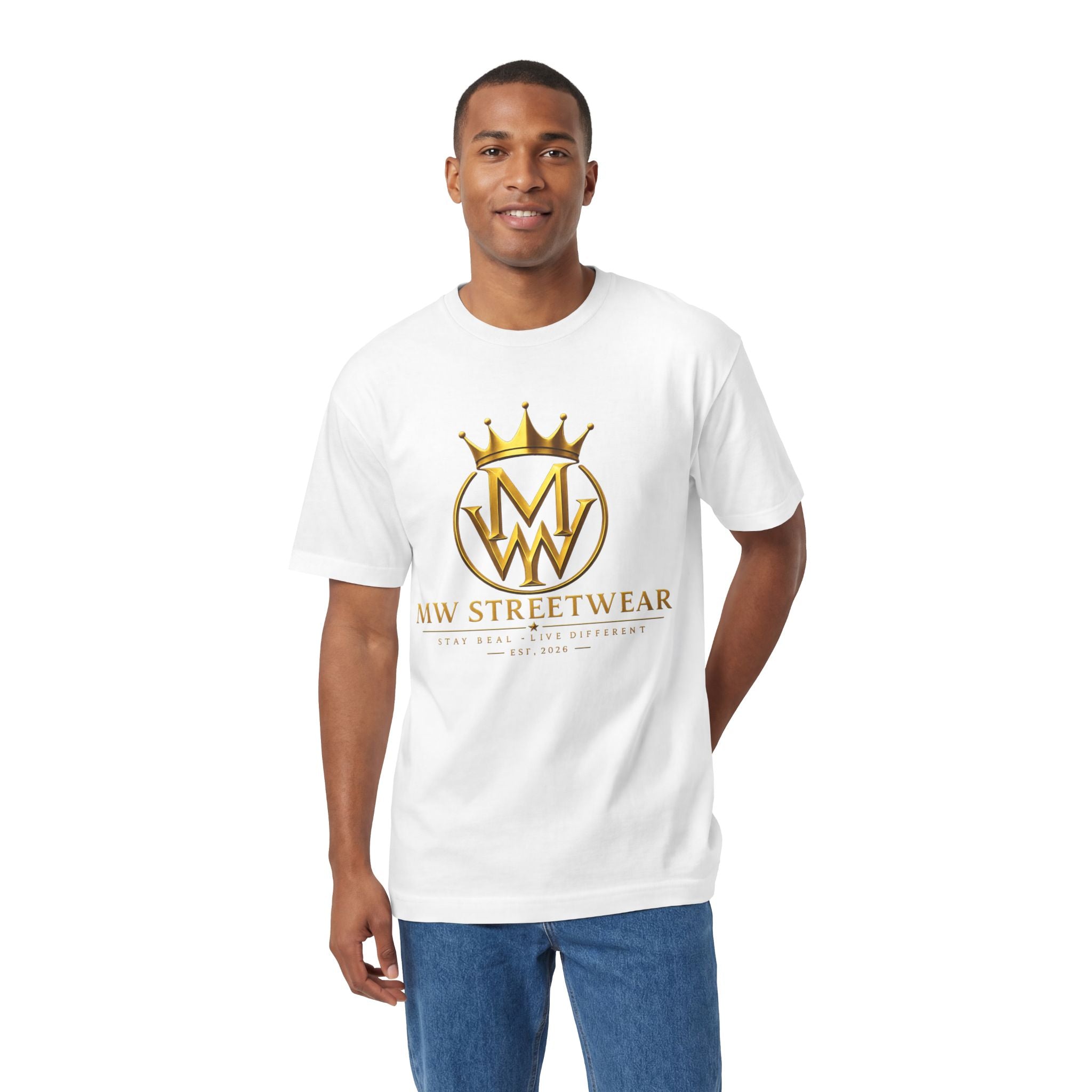 MW Streetwear Logo Tee — Gold Crown Graphic Classic T‑Shirt