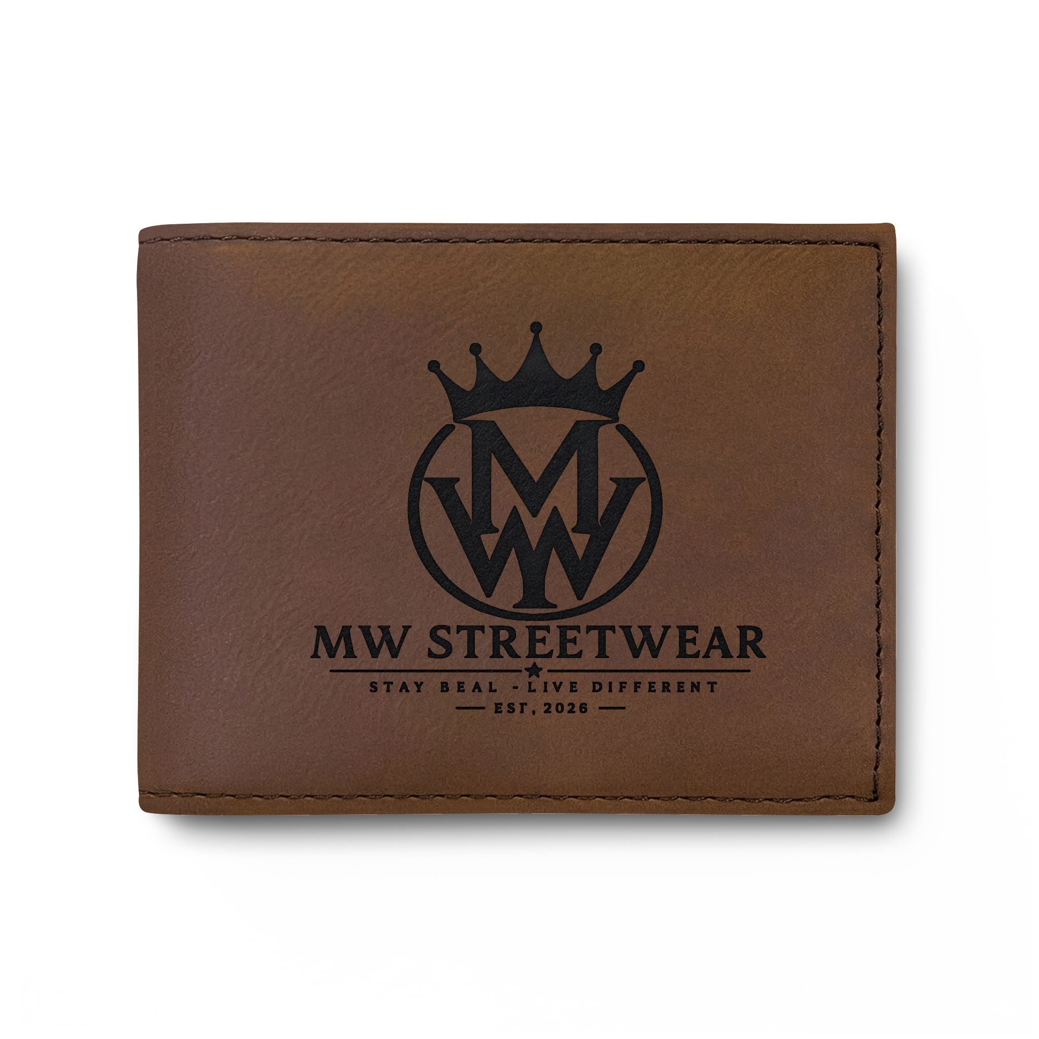 Leather Bi-Fold Wallet — MW Streetwear Logo RFID Card Holder