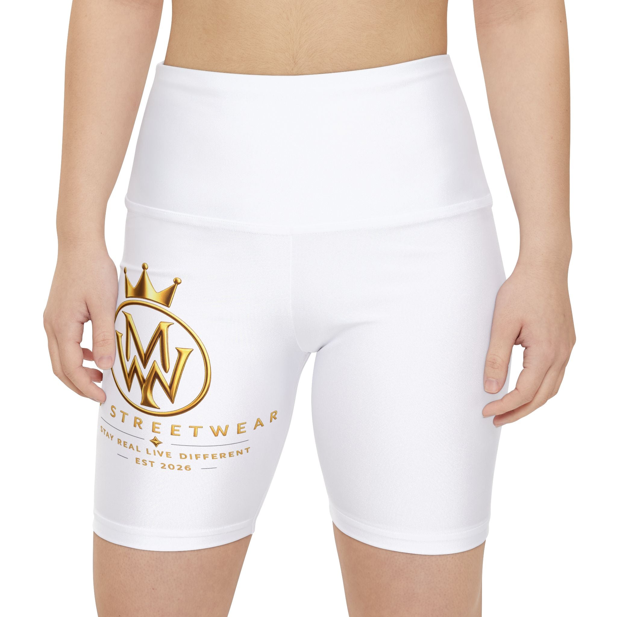 Women's Logo Bike Shorts — White Gold Crest Activewear