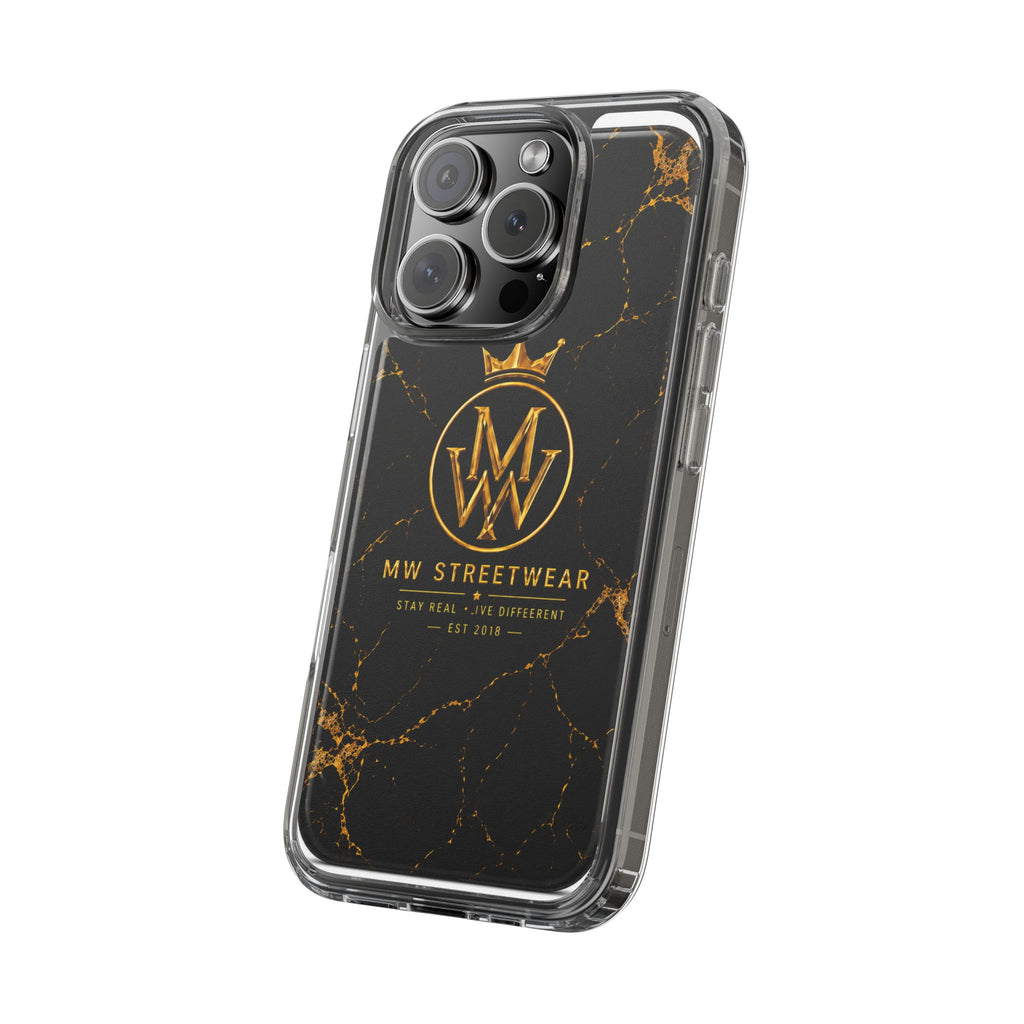 Clear Phone Case — Black Gold Marble "MW Streetwear" Logo