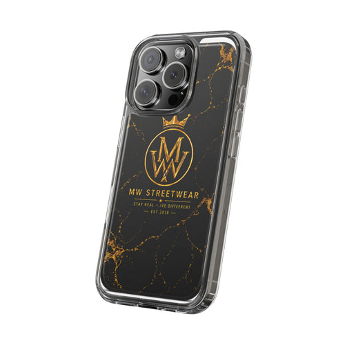 Clear Phone Case — Black Gold Marble "MW Streetwear" Logo