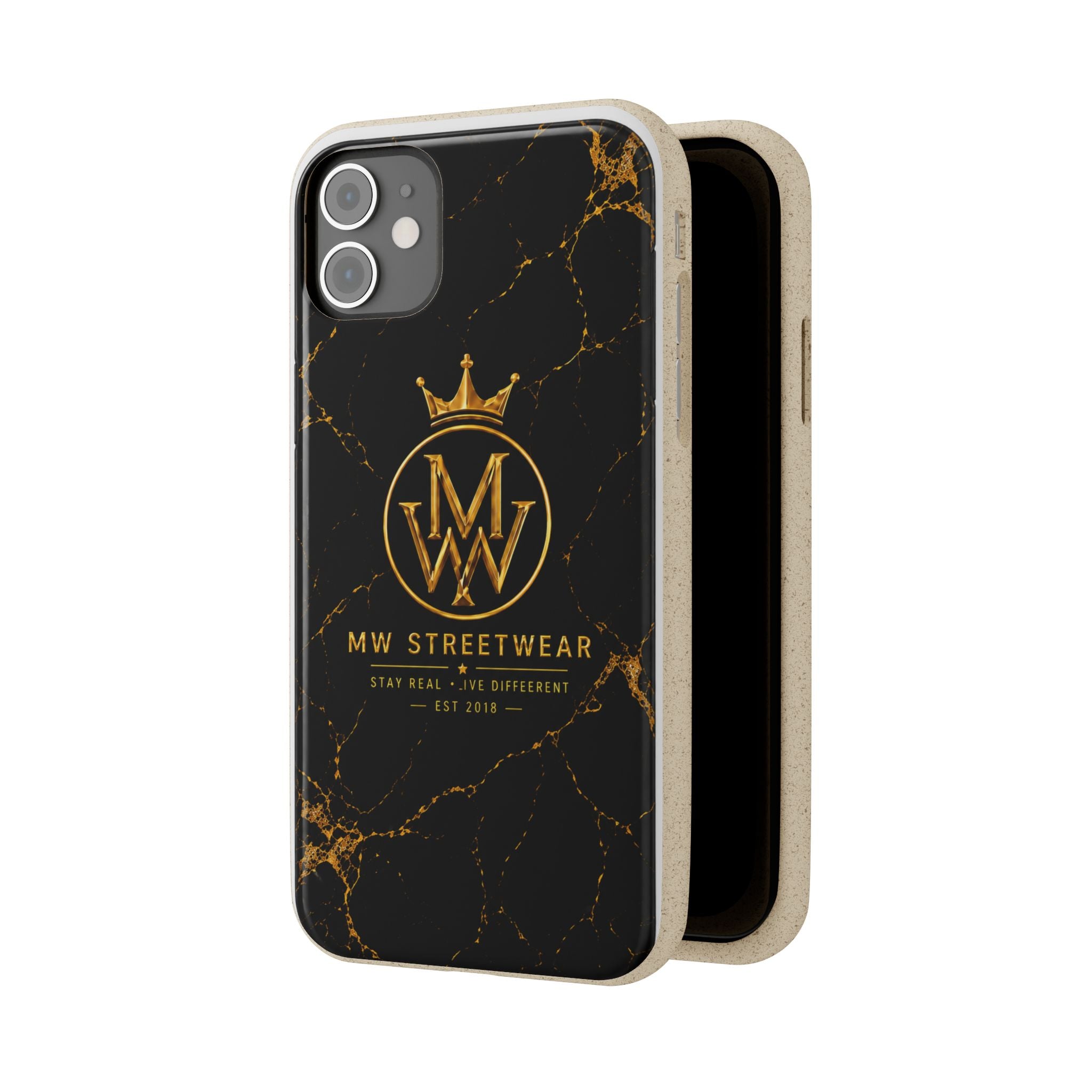 Biodegradable Phone Case — Black Marble MW Streetwear Logo, Eco-Friendly Protective Cover