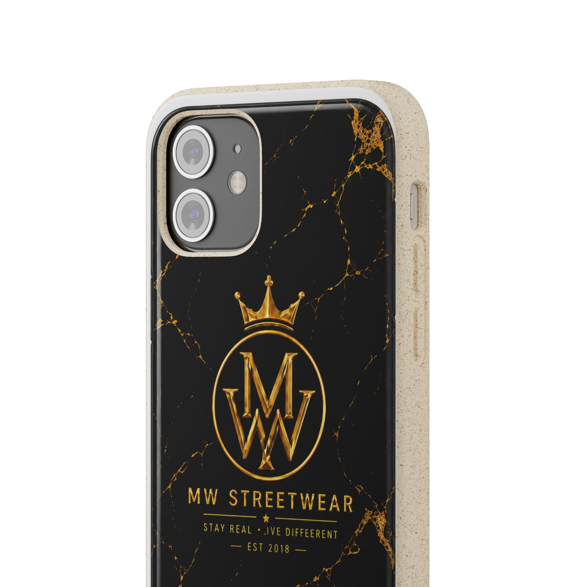 Biodegradable Phone Case — Black Marble MW Streetwear Logo, Eco-Friendly Protective Cover