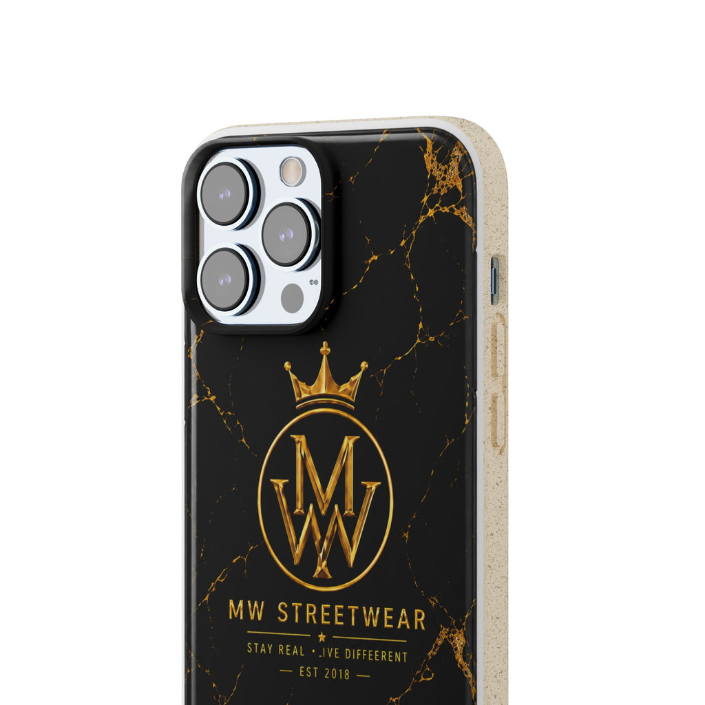 Biodegradable Phone Case — Black Marble MW Streetwear Logo, Eco-Friendly Protective Cover
