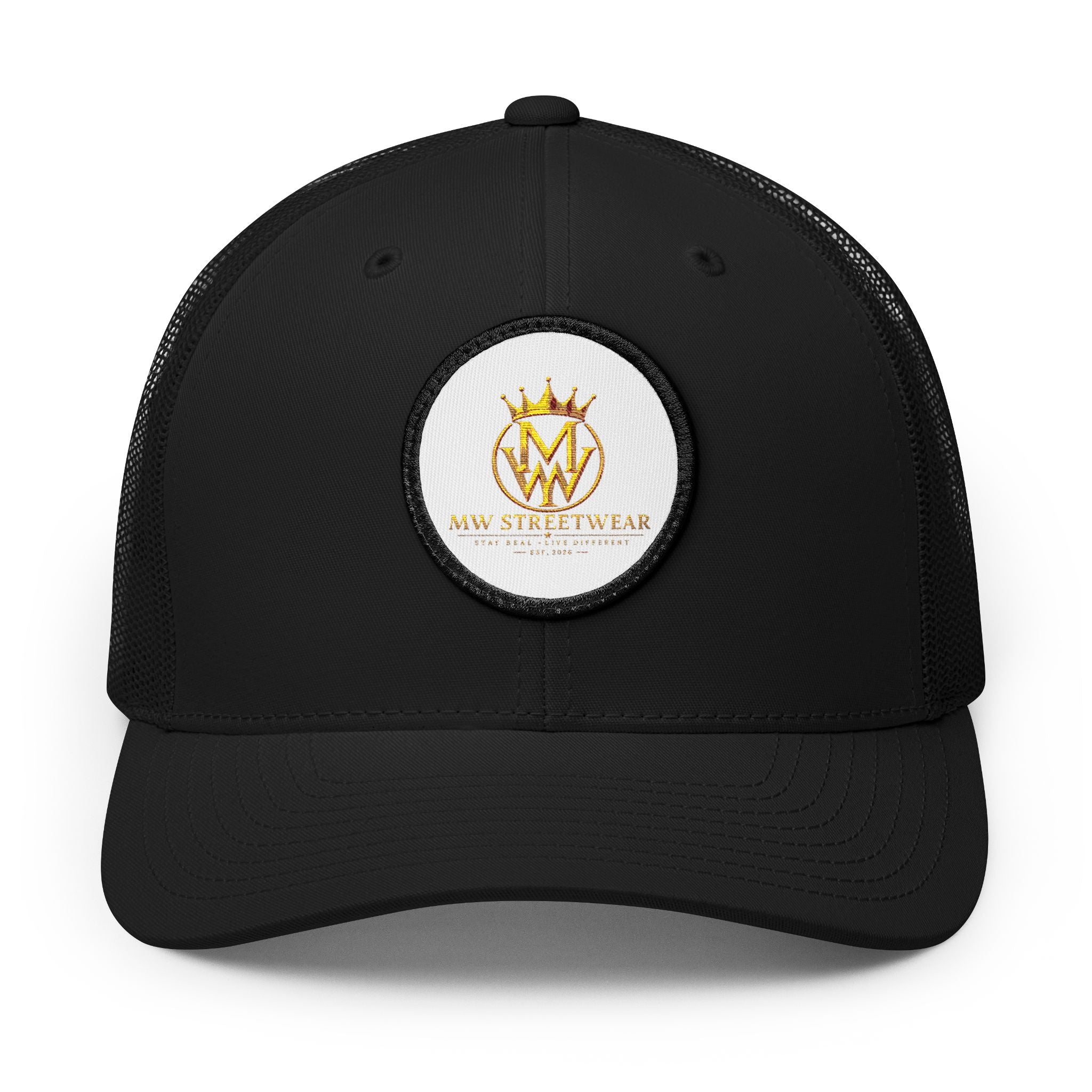 Embroidered Trucker Cap — Gold Crown Patch Snapback