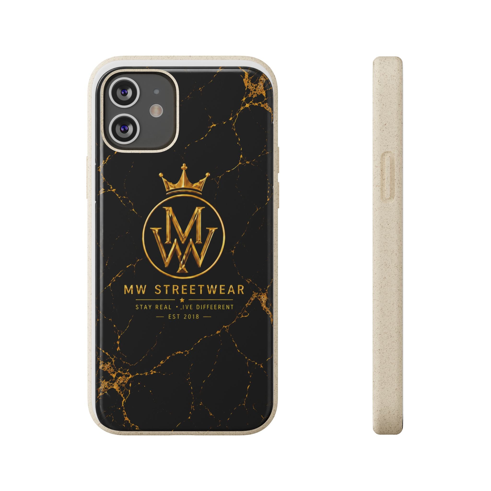 Biodegradable Phone Case — Black Marble MW Streetwear Logo, Eco-Friendly Protective Cover