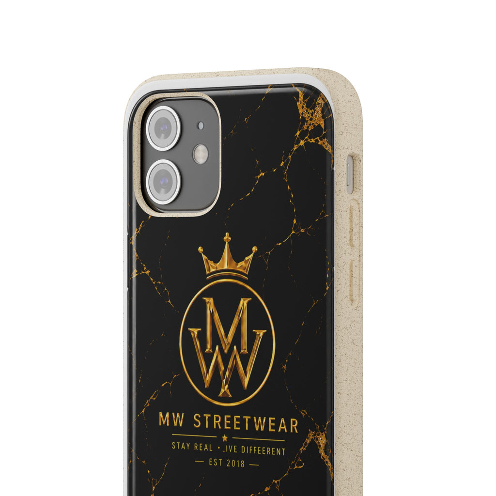 Biodegradable Phone Case — Black Marble MW Streetwear Logo, Eco-Friendly Protective Cover