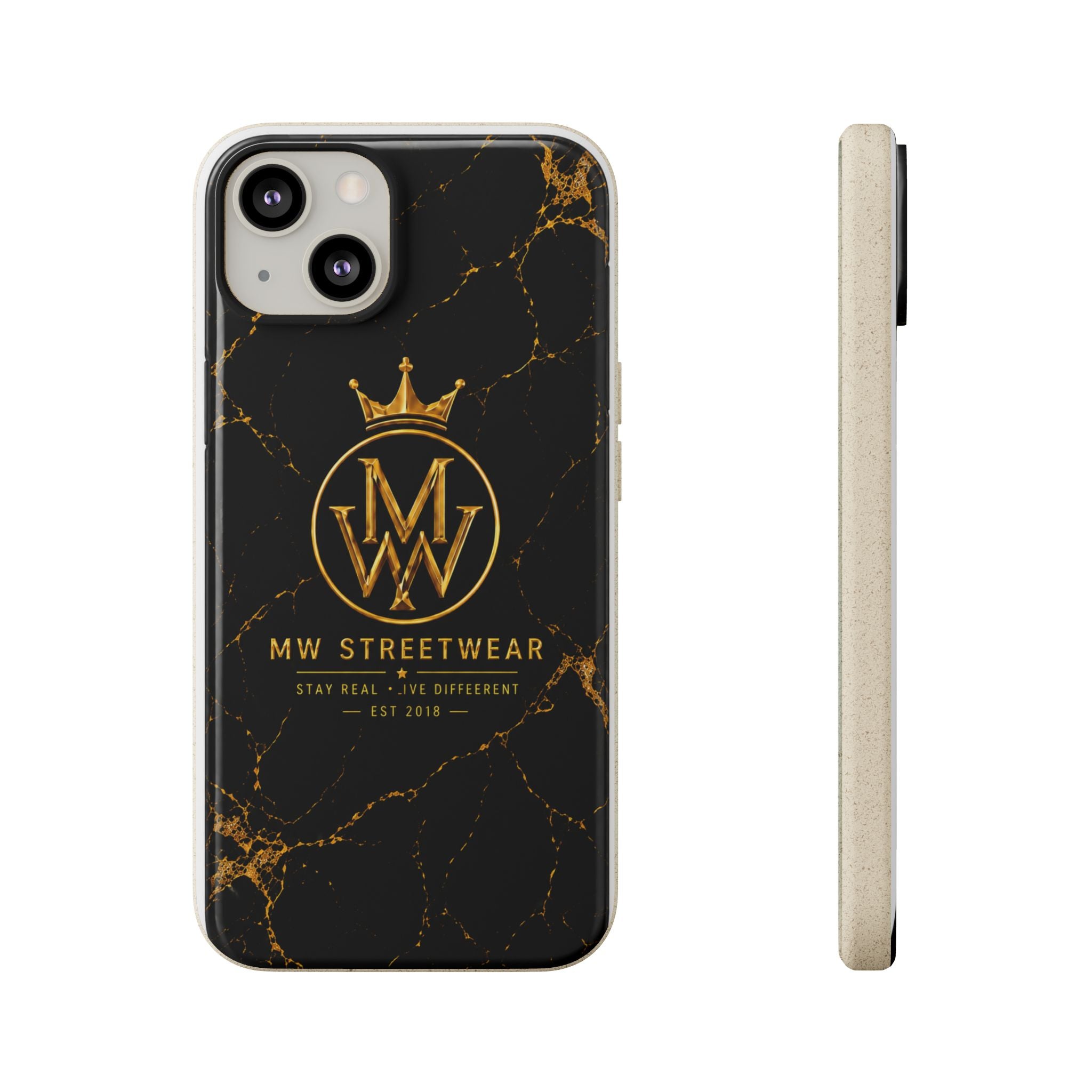 Biodegradable Phone Case — Black Marble MW Streetwear Logo, Eco-Friendly Protective Cover