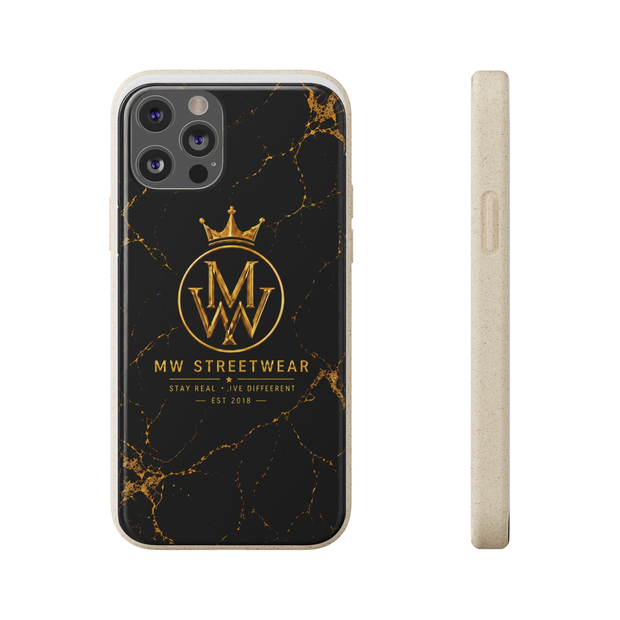 Biodegradable Phone Case — Black Marble MW Streetwear Logo, Eco-Friendly Protective Cover