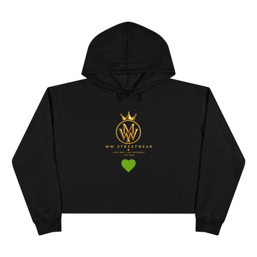 Cropped Hoodie — Minimal Gold Crown Logo with Green Heart