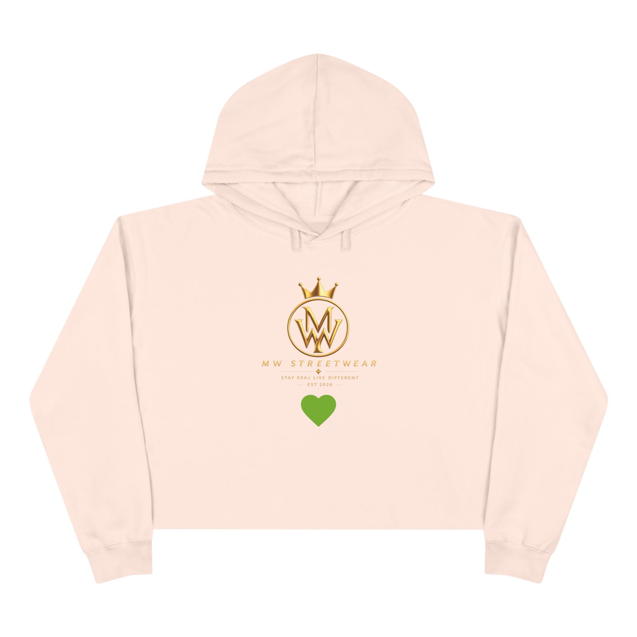 Cropped Hoodie — Minimal Gold Crown Logo with Green Heart