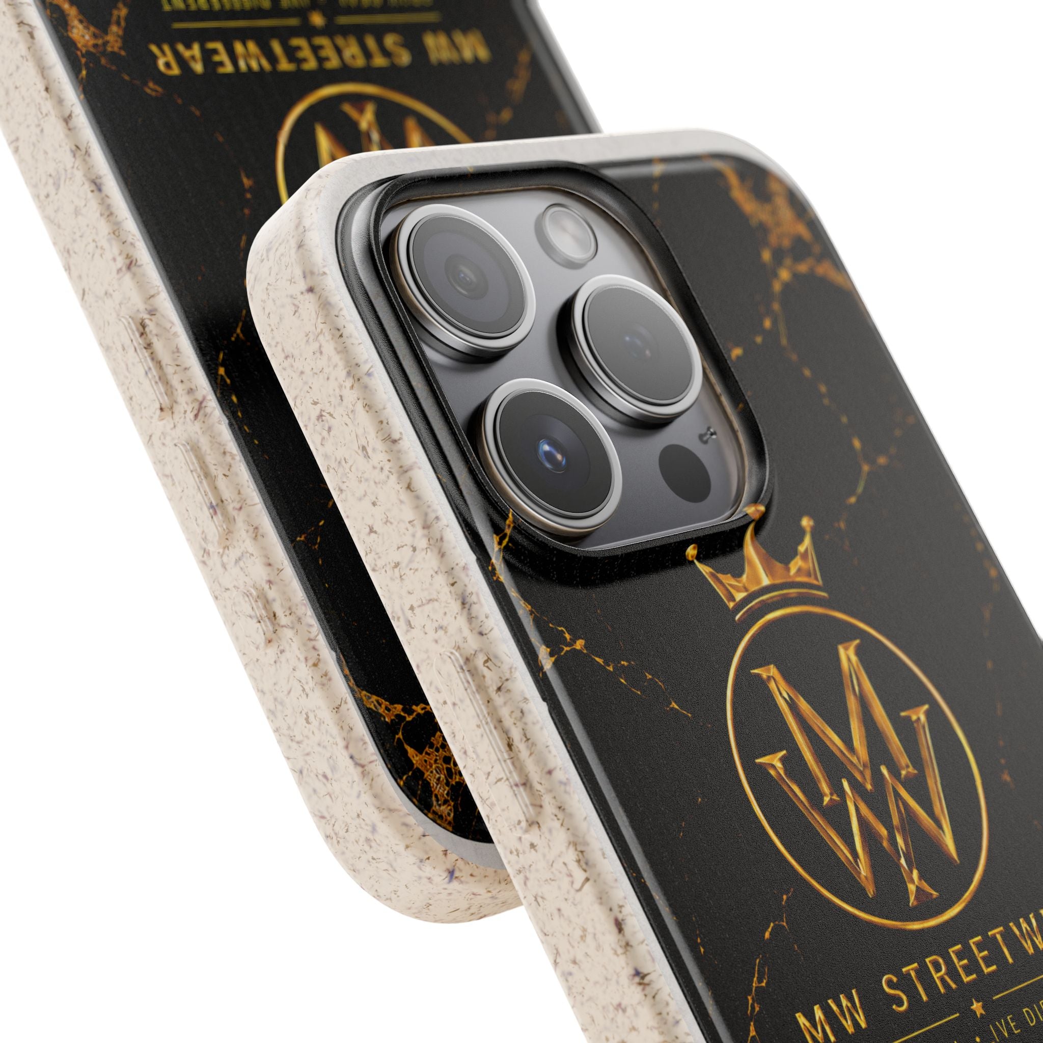 Biodegradable Phone Case — Black Marble MW Streetwear Logo, Eco-Friendly Protective Cover