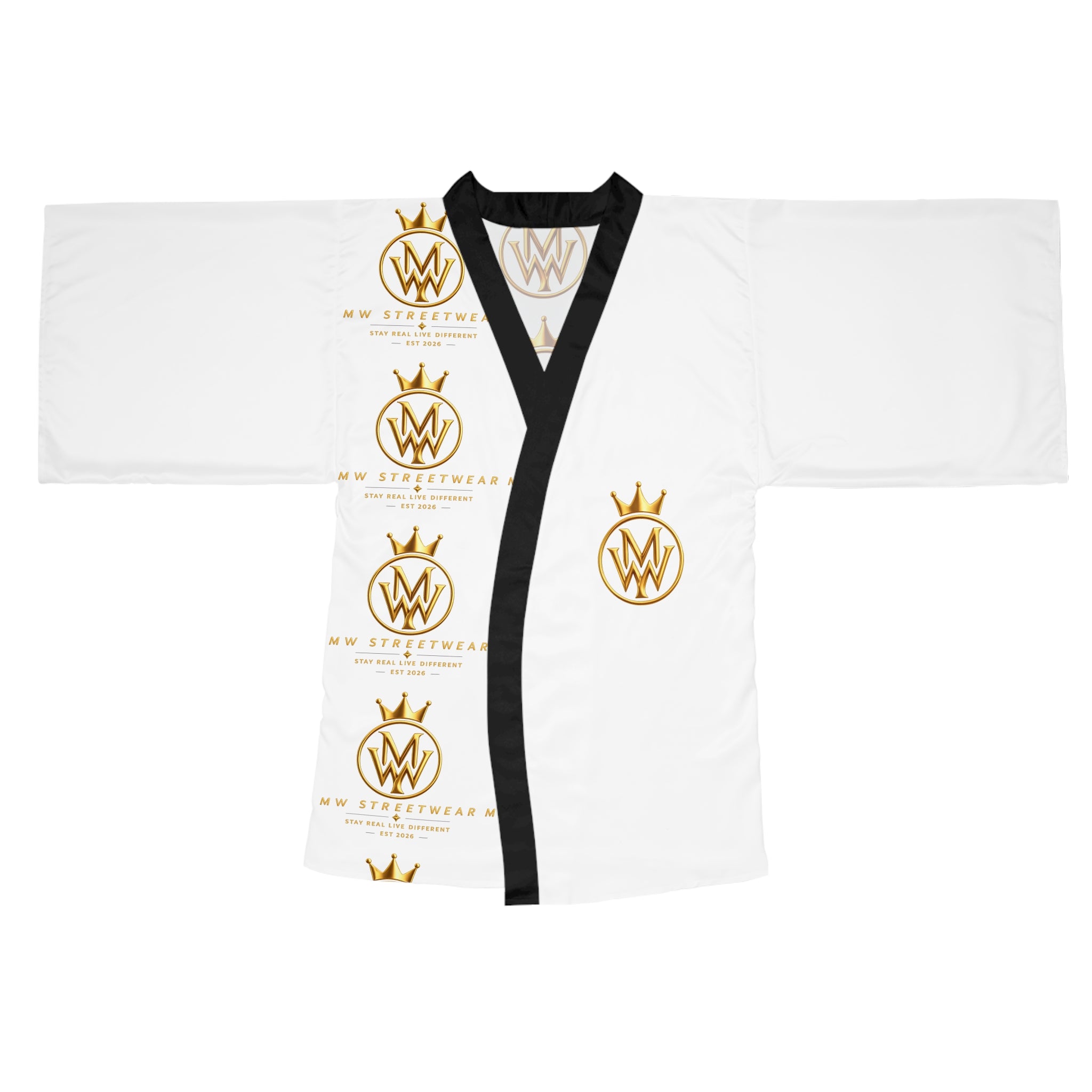Gold Crown Monogram Kimono Robe — Luxury All-Over Print Relaxed Robe