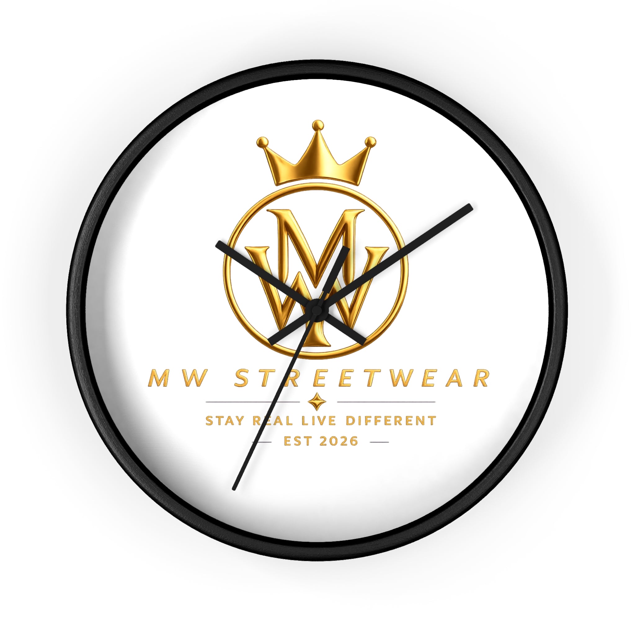 MW Streetwear Gold Logo Wall Clock — Modern Brand Accent Clock