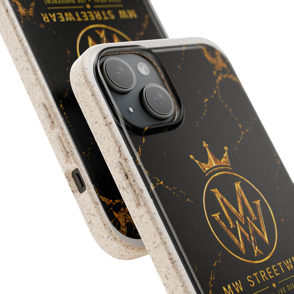 Biodegradable Phone Case — Black Marble MW Streetwear Logo, Eco-Friendly Protective Cover