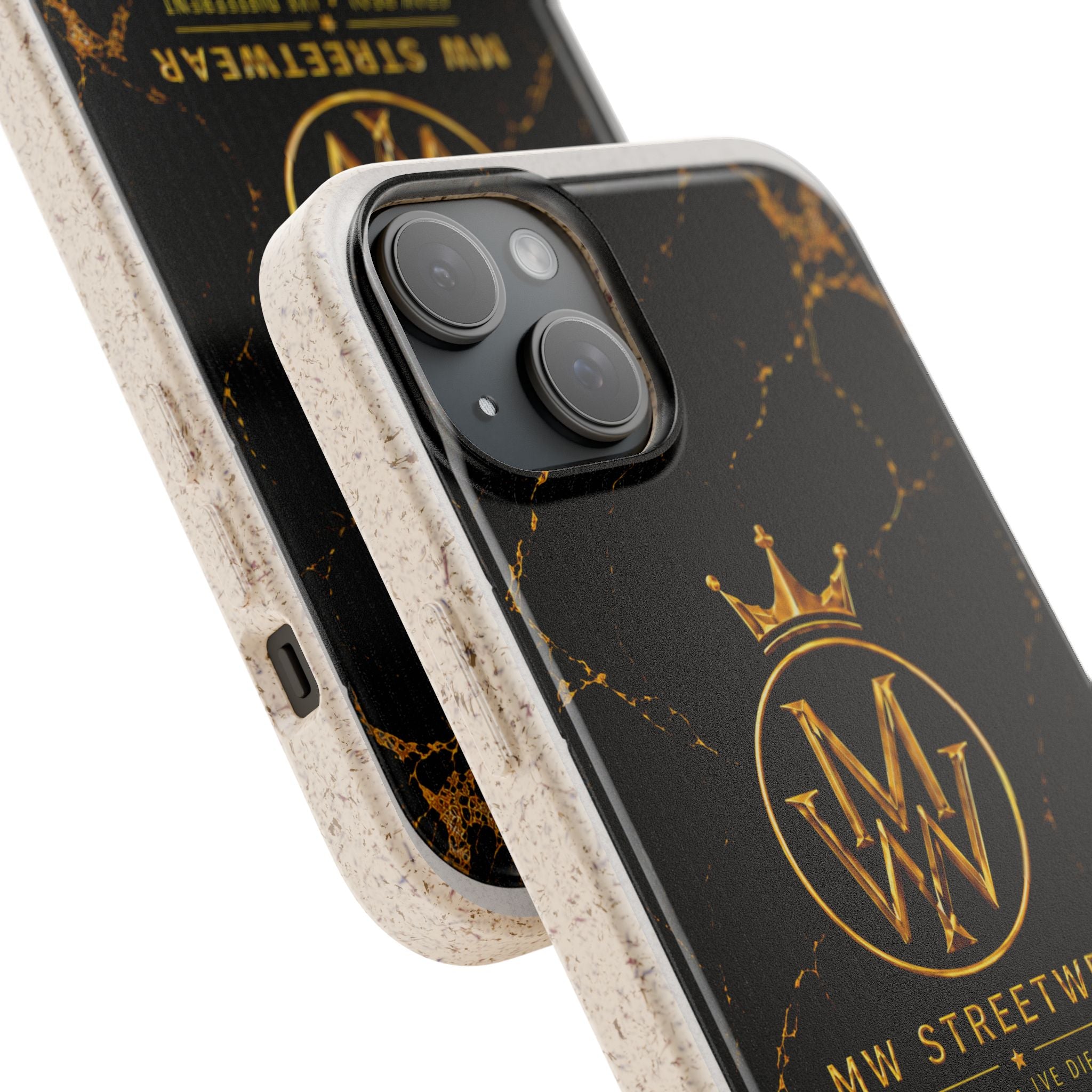 Biodegradable Phone Case — Black Marble MW Streetwear Logo, Eco-Friendly Protective Cover
