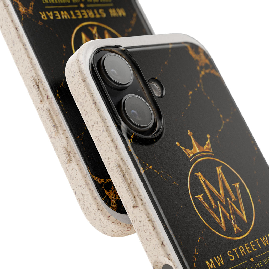Biodegradable Phone Case — Black Marble MW Streetwear Logo, Eco-Friendly Protective Cover