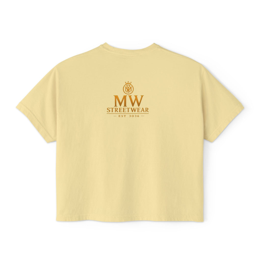 MW Streetwear Women's Boxy Tee — Gold Crown Logo Casual Crop T‑Shirt