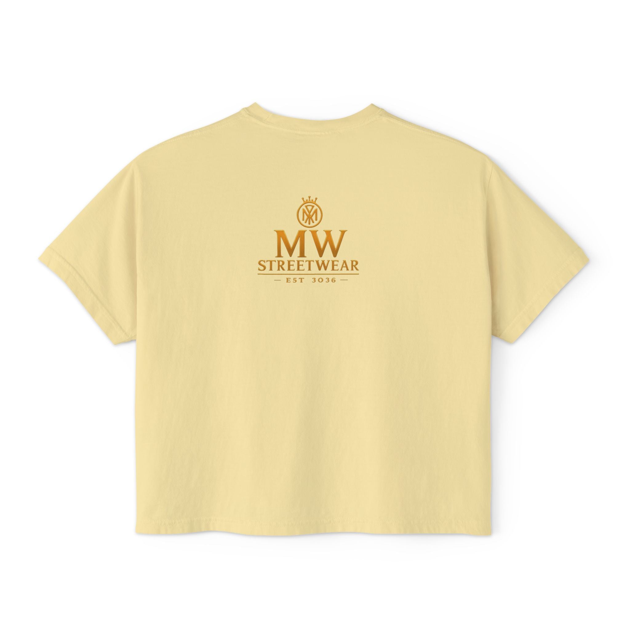 MW Streetwear Women's Boxy Tee — Gold Crown Logo Casual Crop T‑Shirt