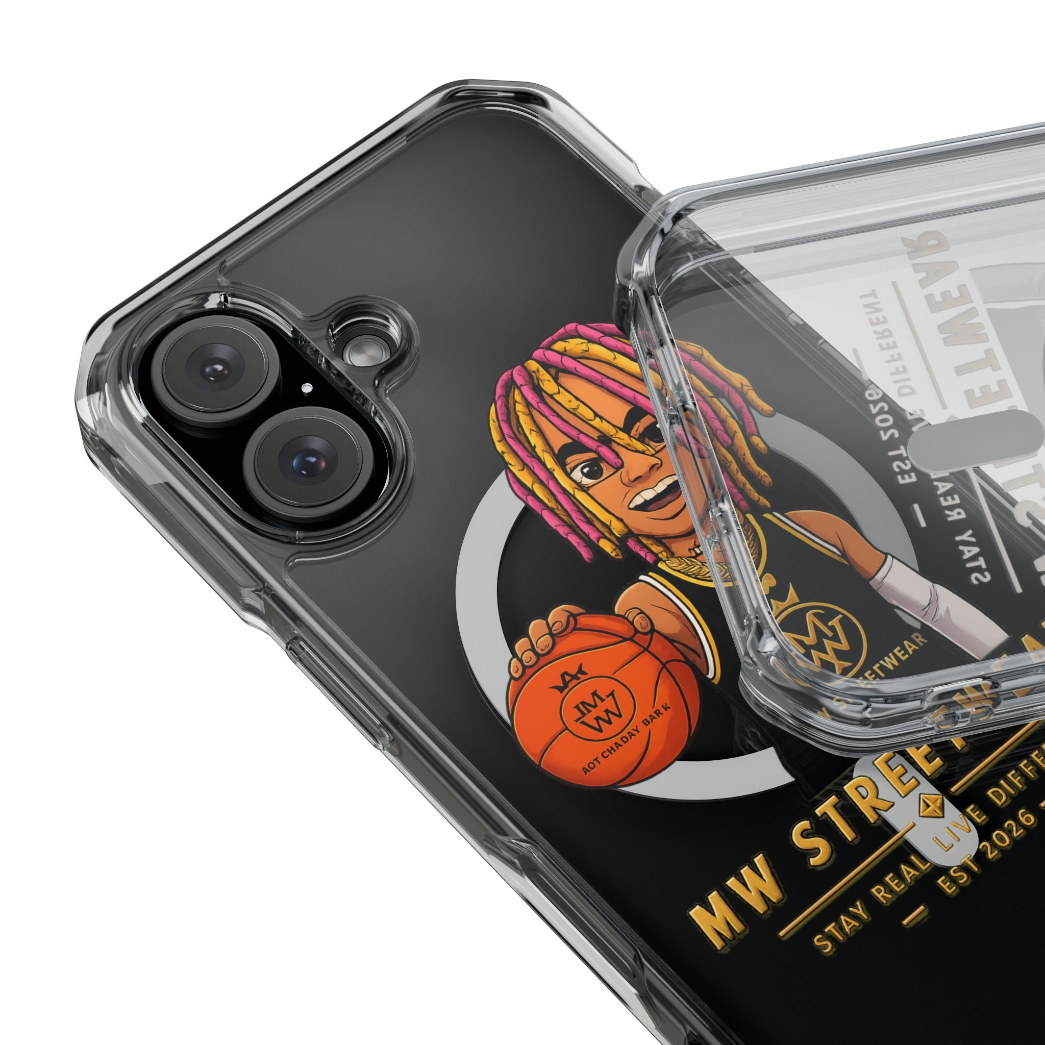 Clear Magnetic Phone Case — MW Streetwear Basketball Character Design