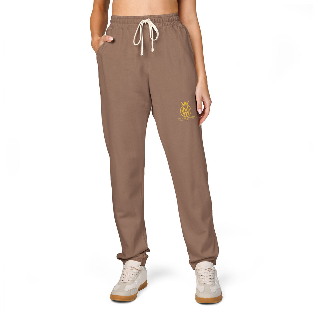 Ember Crest Sweatpants — Garment-Dyed Fleece Joggers with Sun Emblem