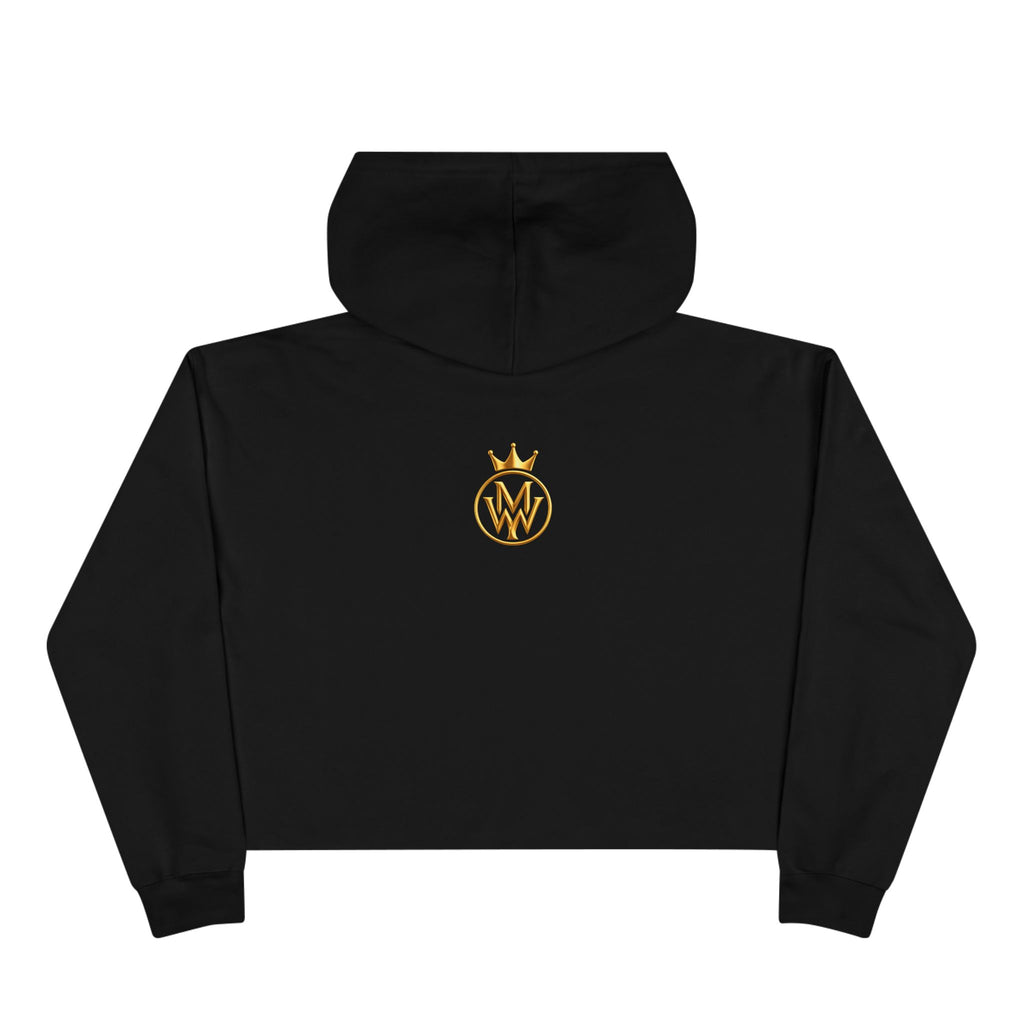 Cropped Hoodie — Minimal Gold Crown Logo with Green Heart