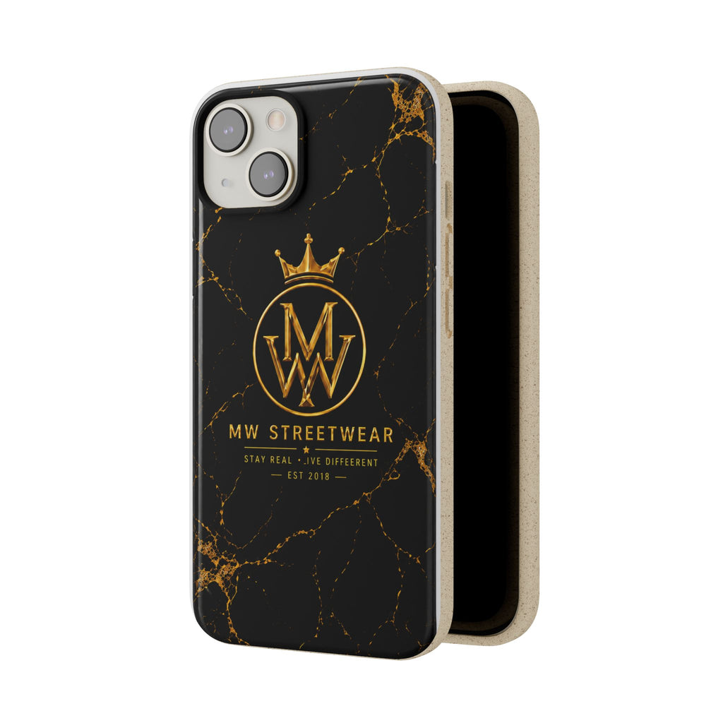 Biodegradable Phone Case — Black Marble MW Streetwear Logo, Eco-Friendly Protective Cover
