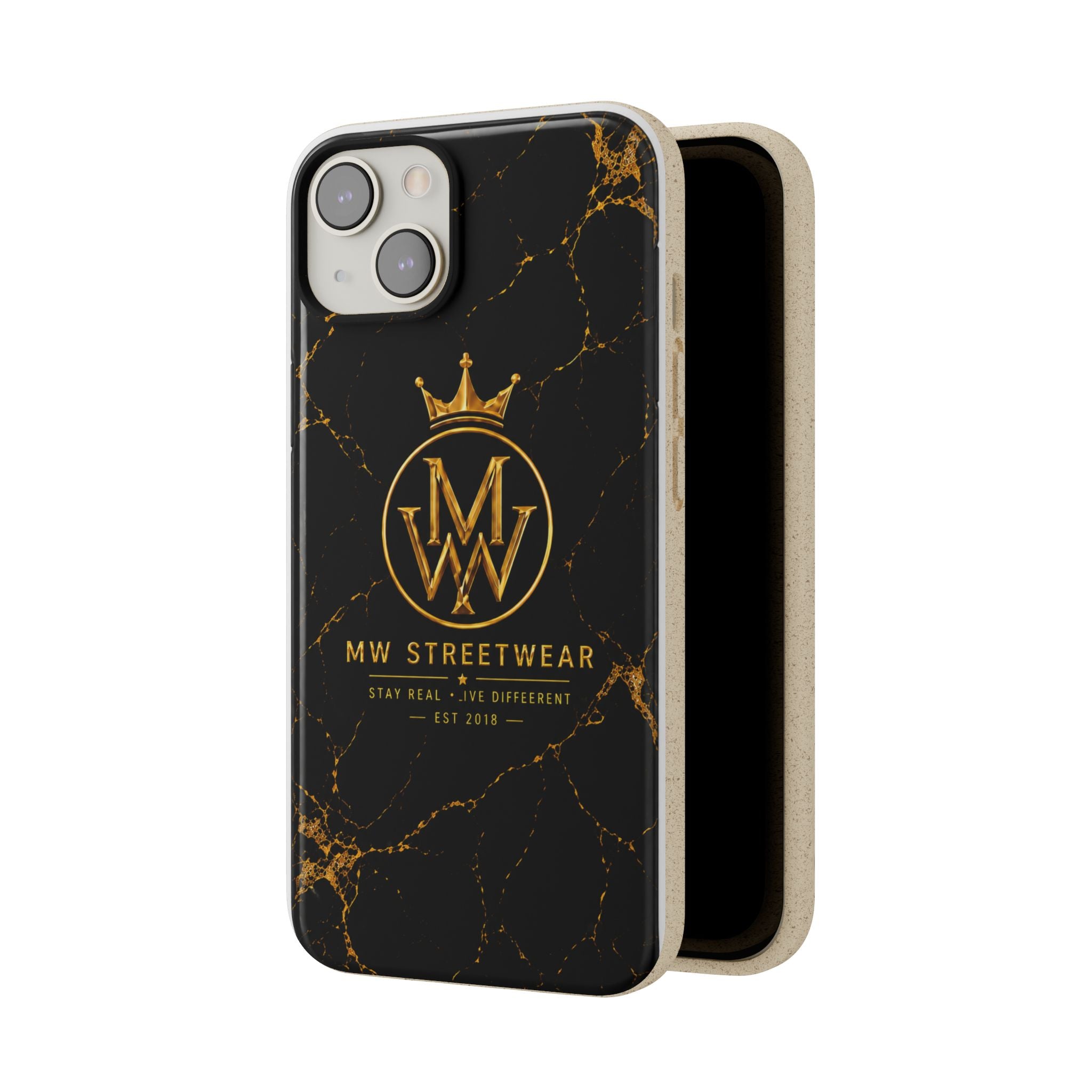 Biodegradable Phone Case — Black Marble MW Streetwear Logo, Eco-Friendly Protective Cover