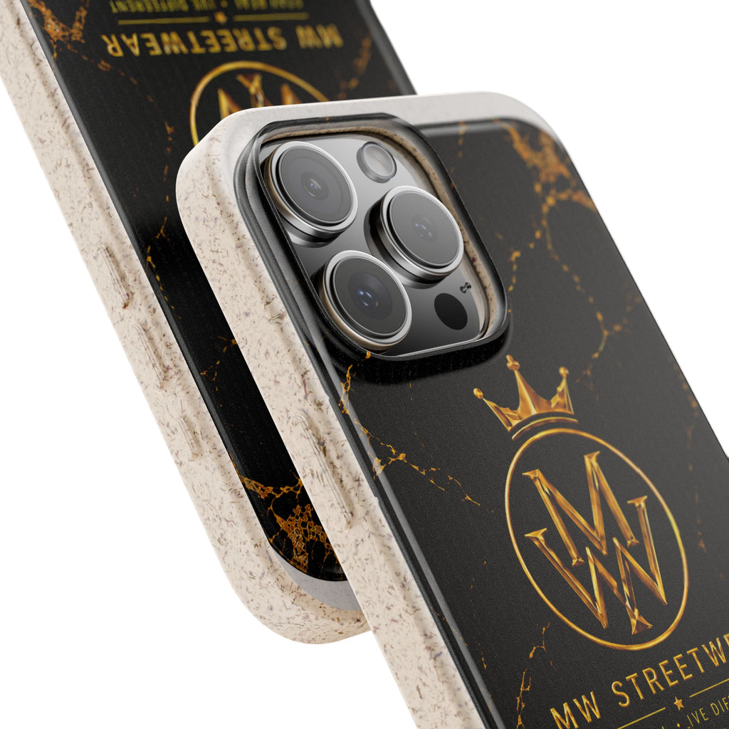 Biodegradable Phone Case — Black Marble MW Streetwear Logo, Eco-Friendly Protective Cover