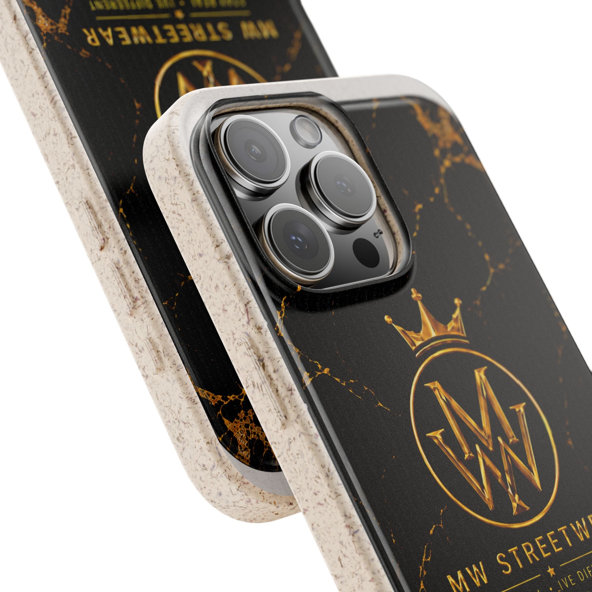 Biodegradable Phone Case — Black Marble MW Streetwear Logo, Eco-Friendly Protective Cover