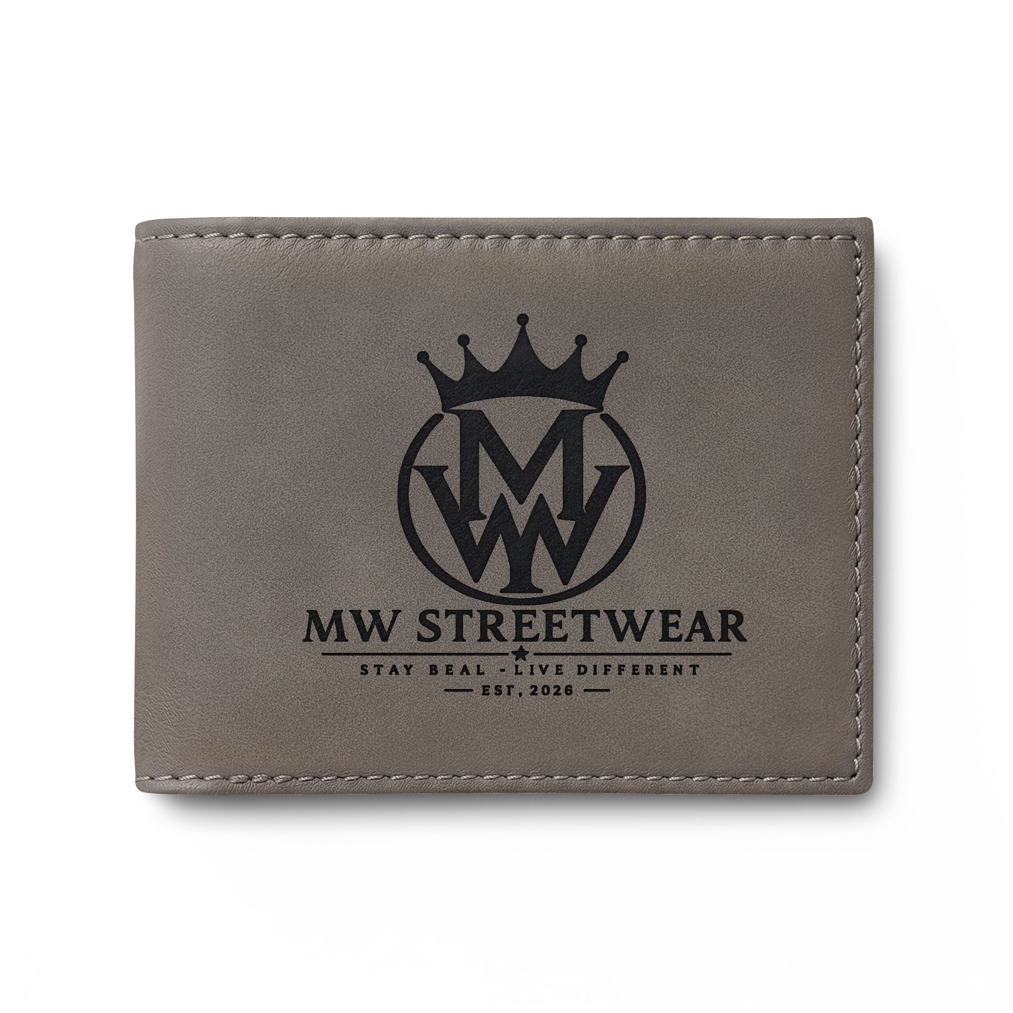 Leather Bi-Fold Wallet — MW Streetwear Logo RFID Card Holder