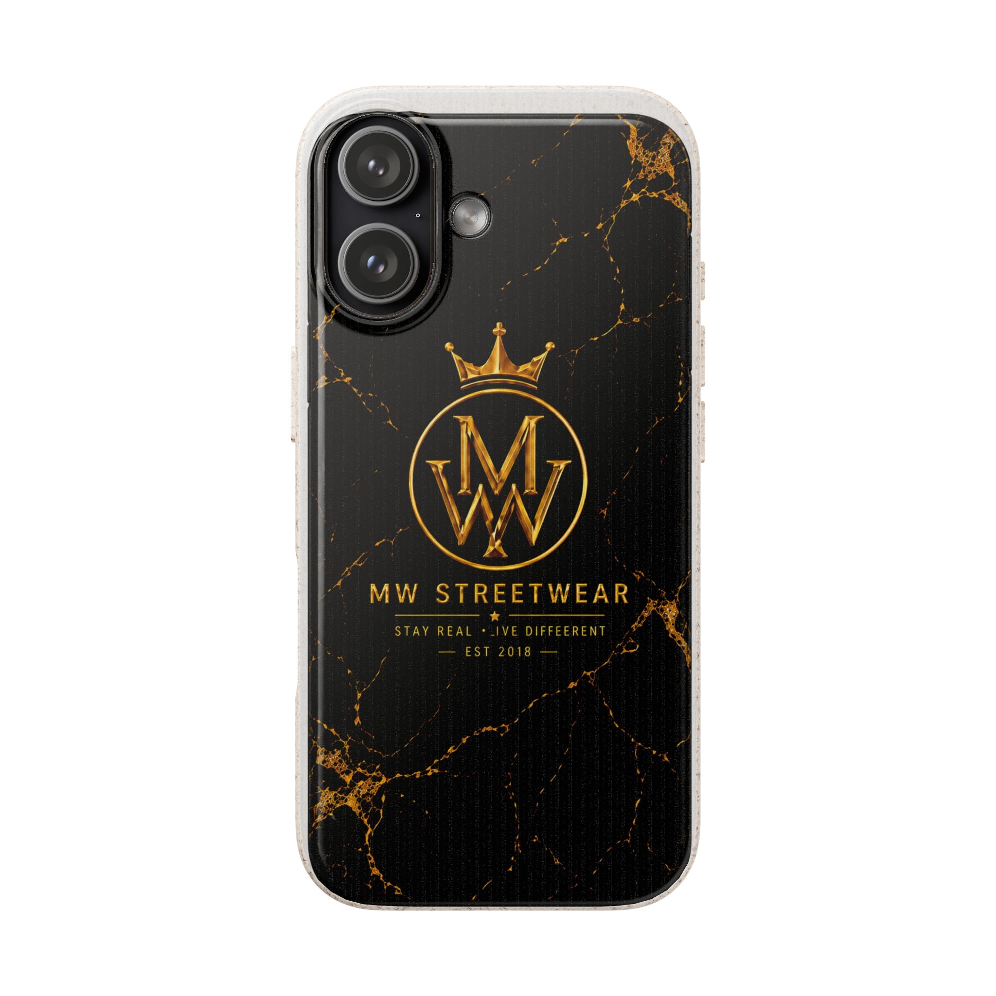 Biodegradable Phone Case — Black Marble MW Streetwear Logo, Eco-Friendly Protective Cover