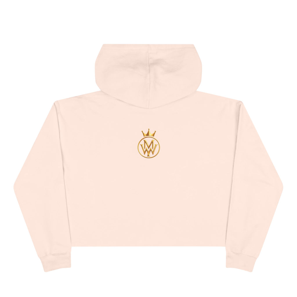 Cropped Hoodie — Minimal Gold Crown Logo with Green Heart