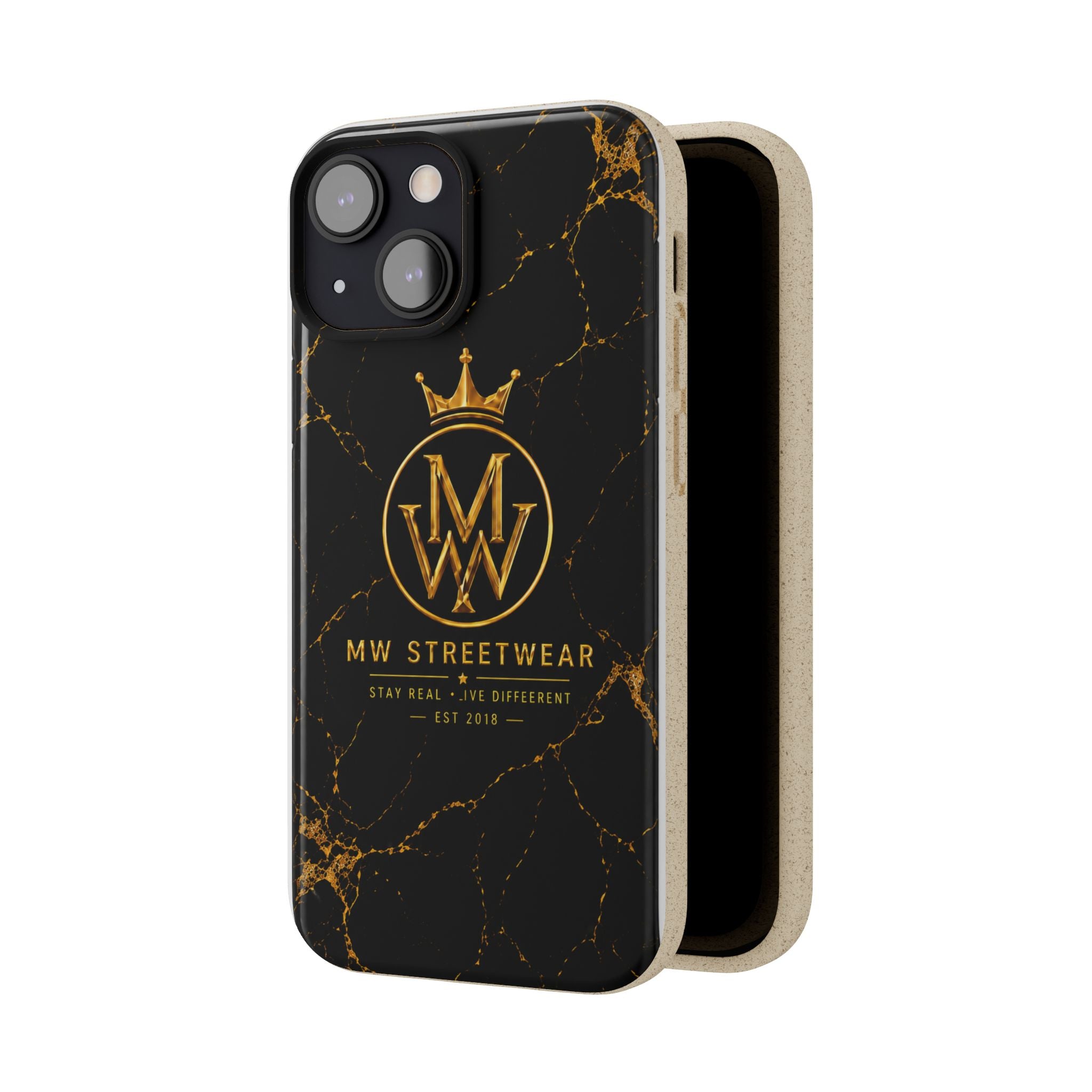 Biodegradable Phone Case — Black Marble MW Streetwear Logo, Eco-Friendly Protective Cover