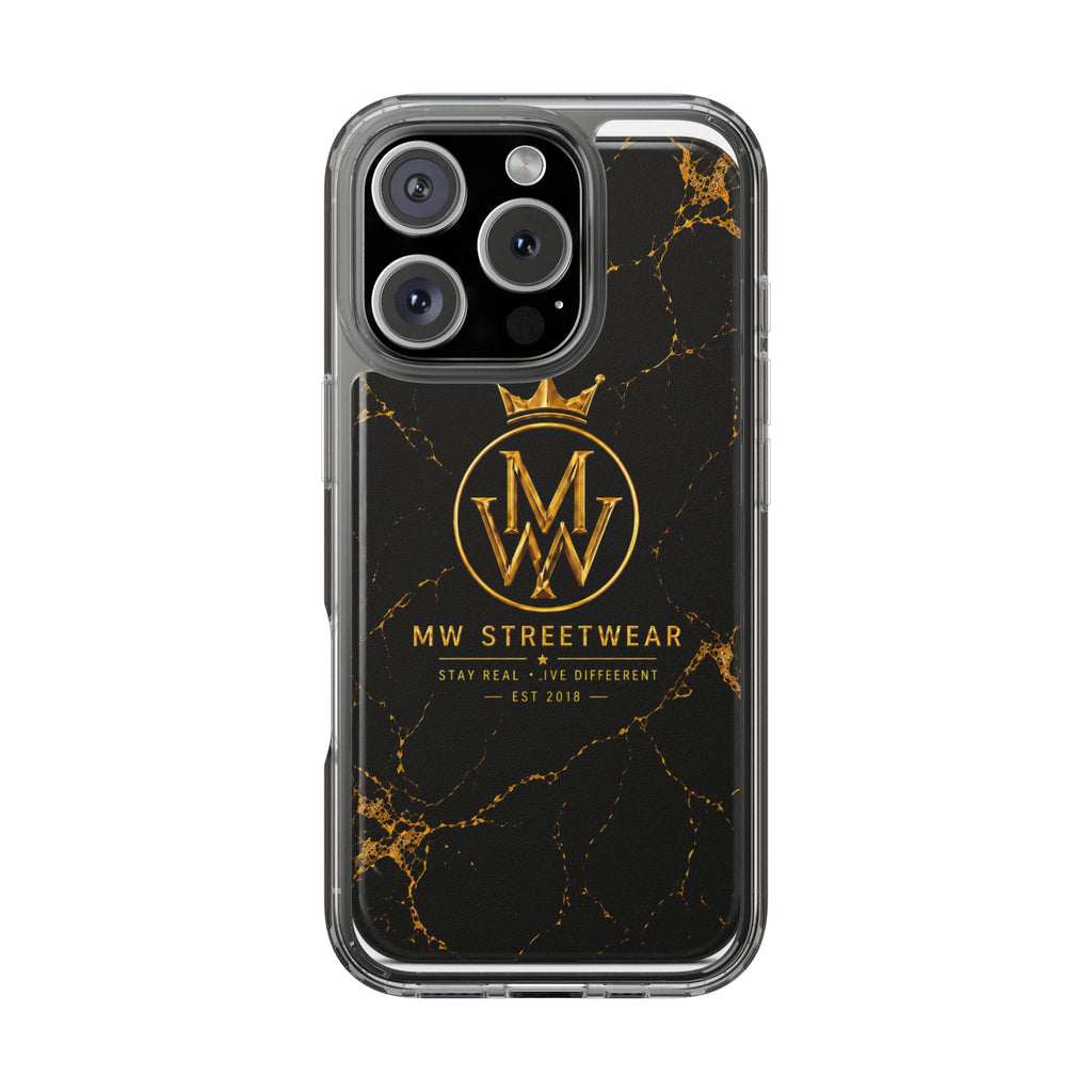 Clear Phone Case — Black Gold Marble "MW Streetwear" Logo