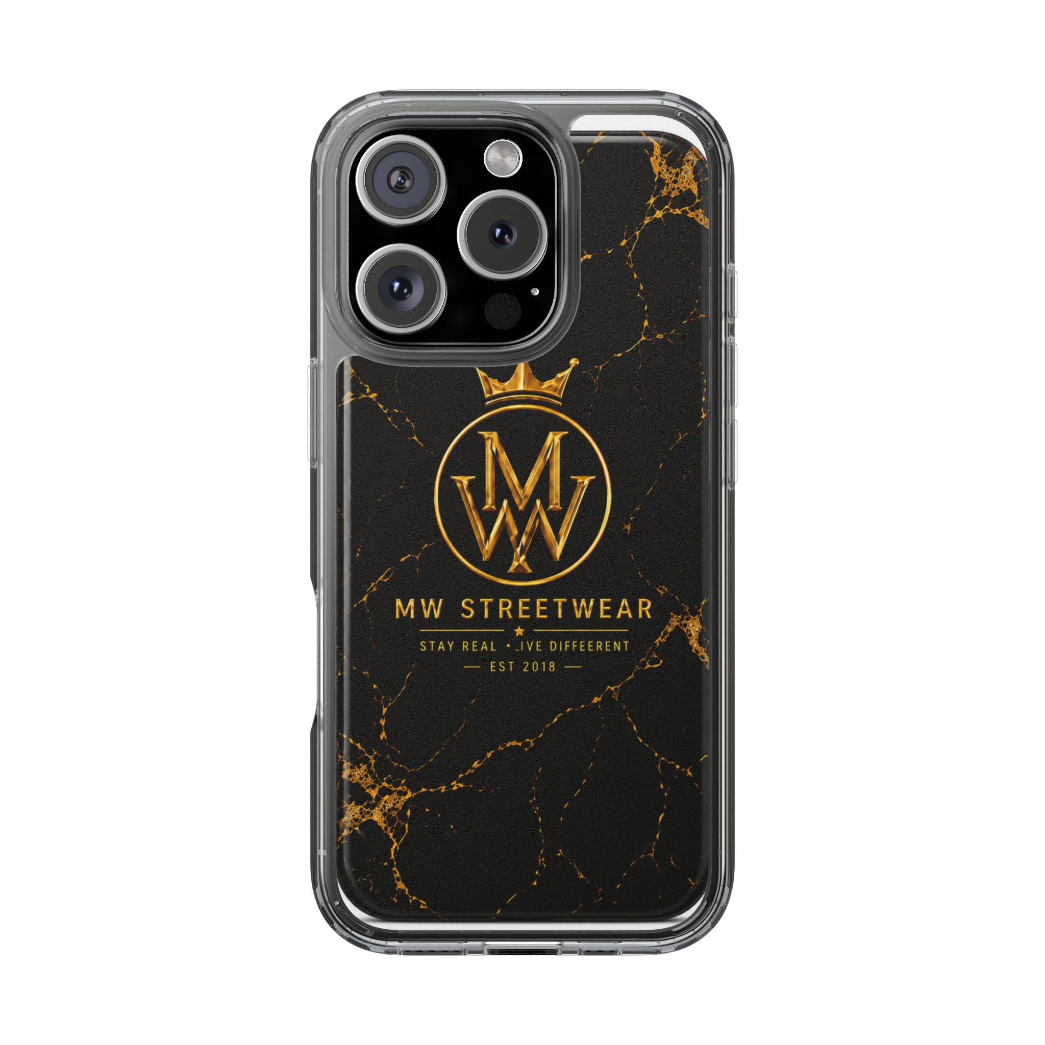 Clear Phone Case — Black Gold Marble "MW Streetwear" Logo