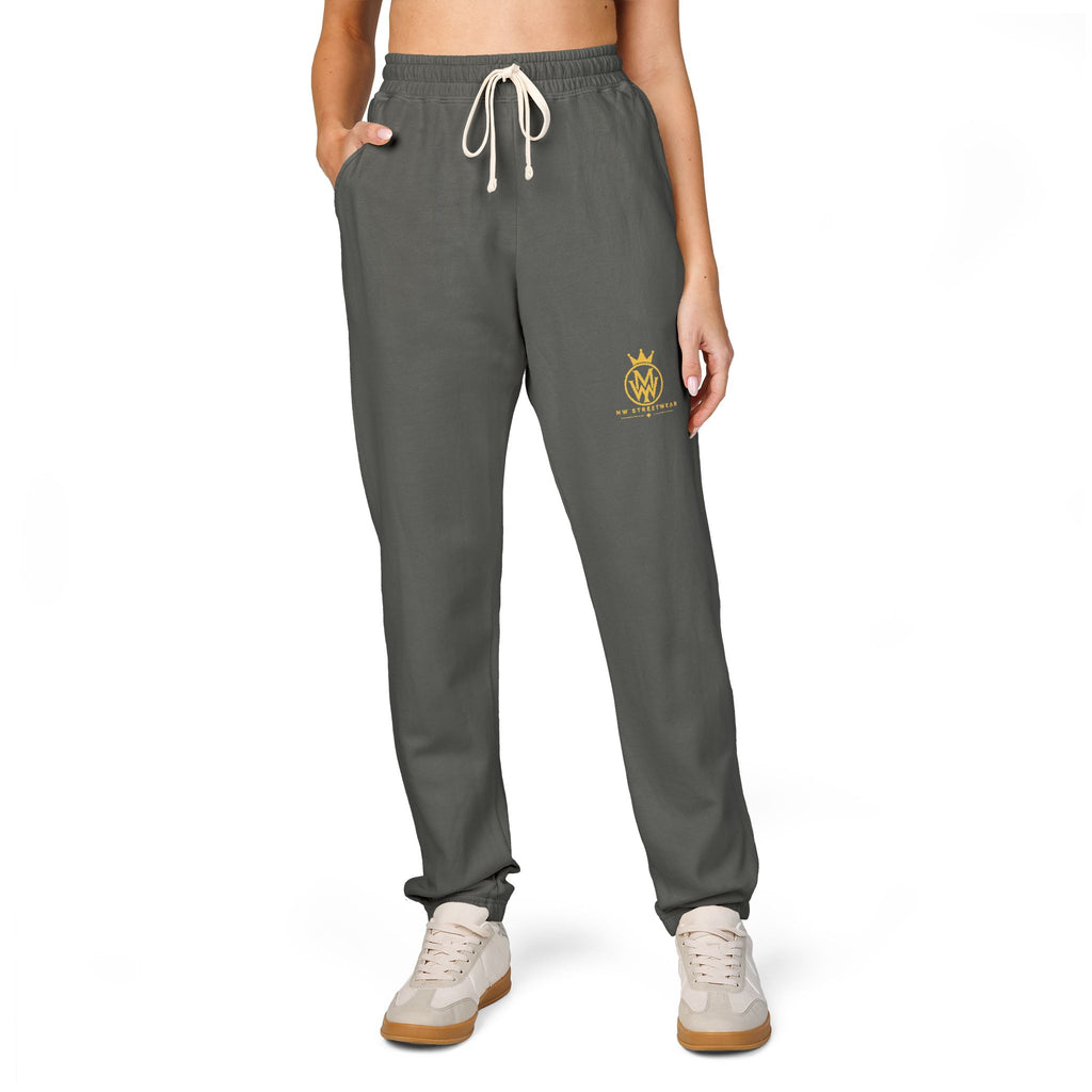 Ember Crest Sweatpants — Garment-Dyed Fleece Joggers with Sun Emblem