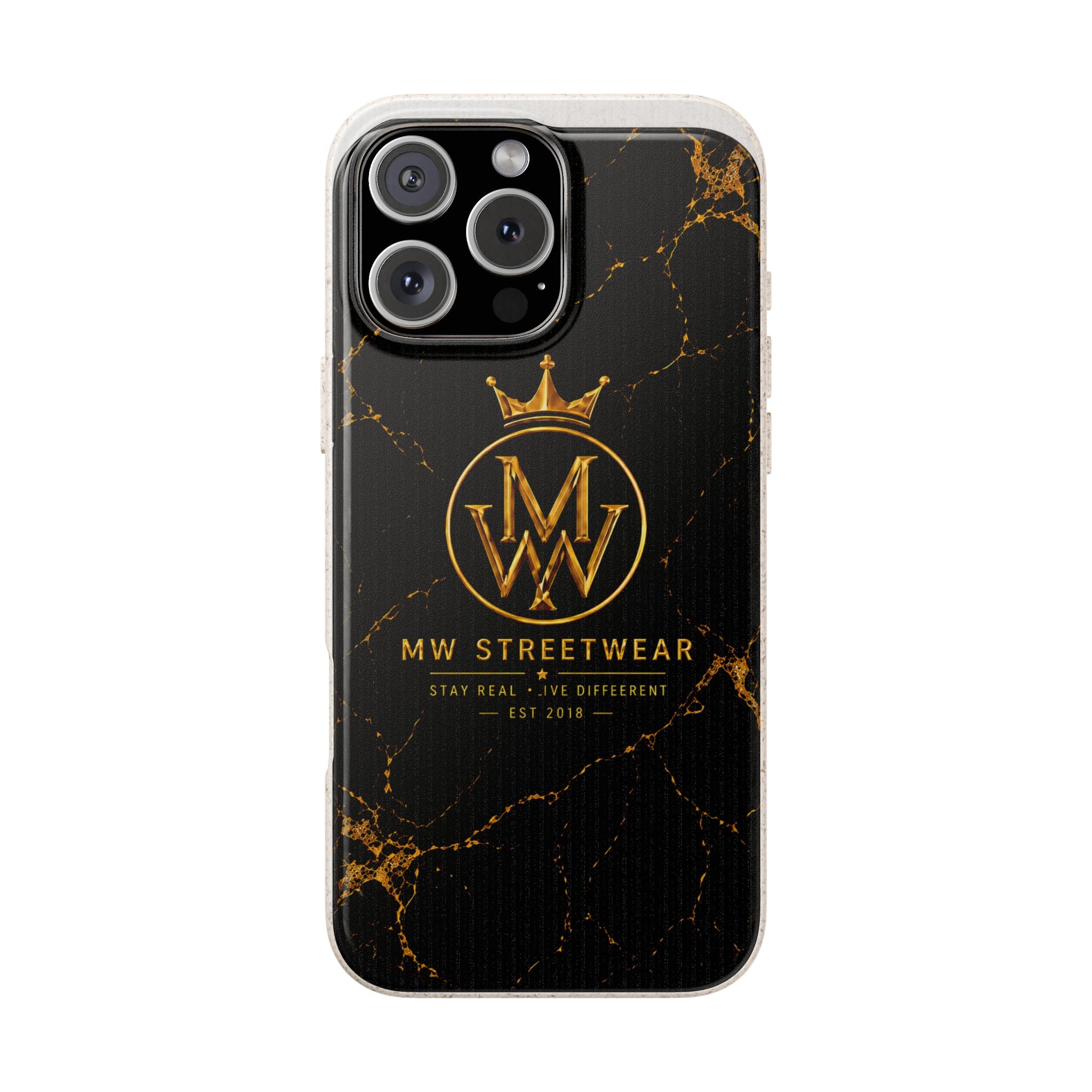 Biodegradable Phone Case — Black Marble MW Streetwear Logo, Eco-Friendly Protective Cover