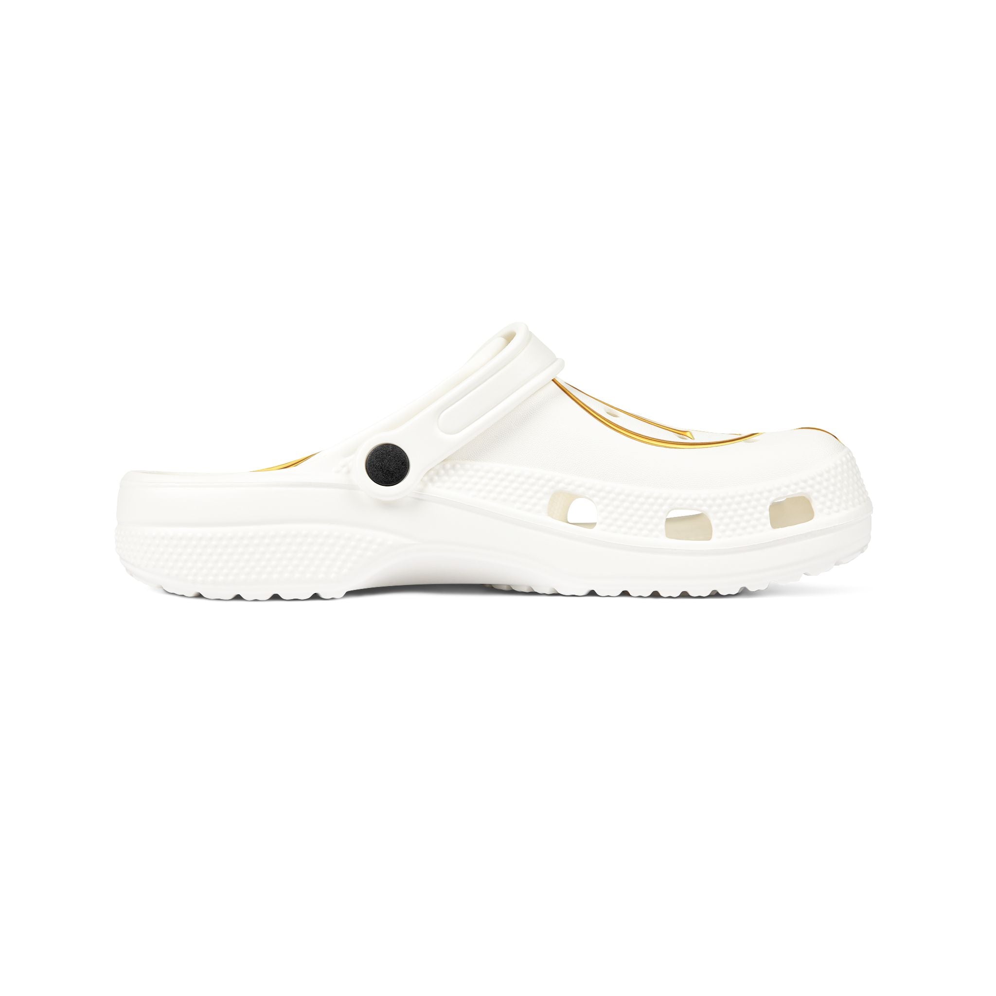 Crown Monogram EVA Foam Clogs — White & Gold Slip-On Shoes