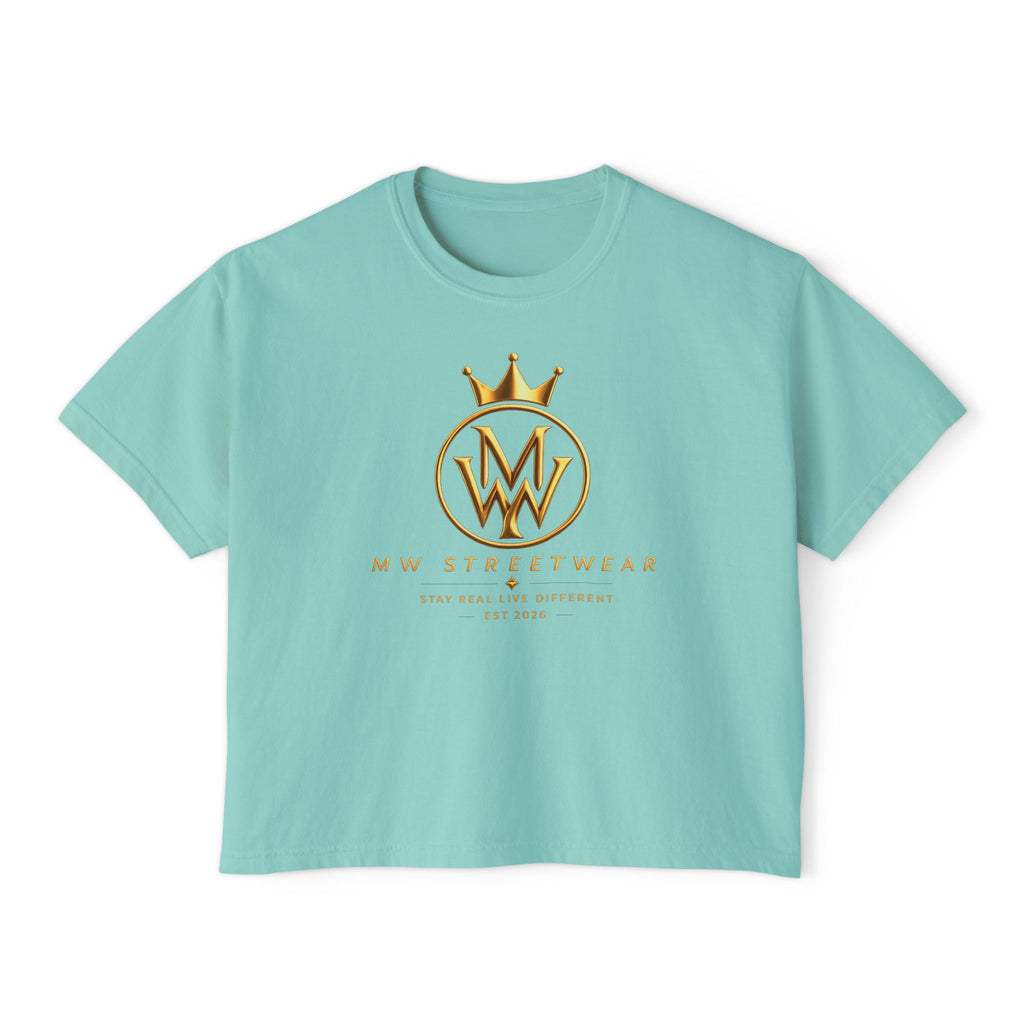 MW Streetwear Women's Boxy Tee — Gold Crown Logo Casual Crop T‑Shirt