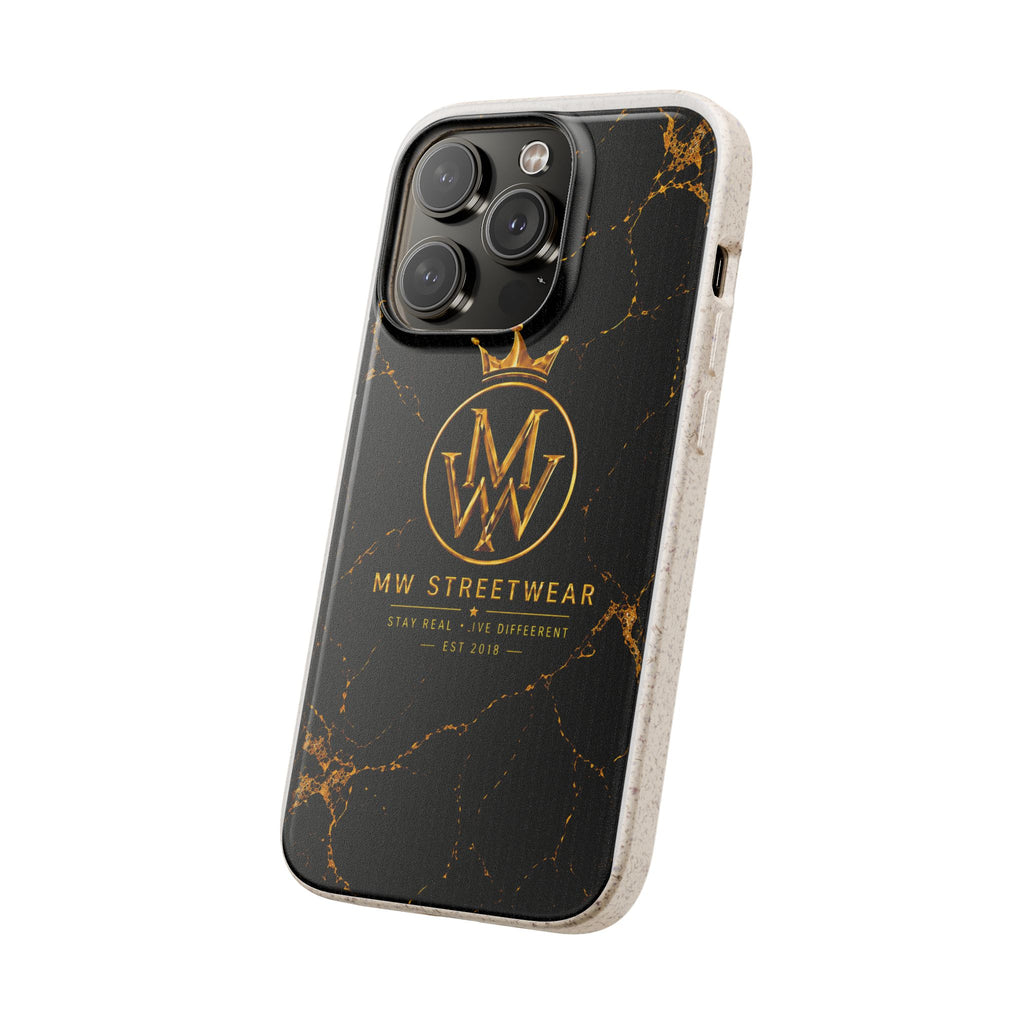 Biodegradable Phone Case — Black Marble MW Streetwear Logo, Eco-Friendly Protective Cover