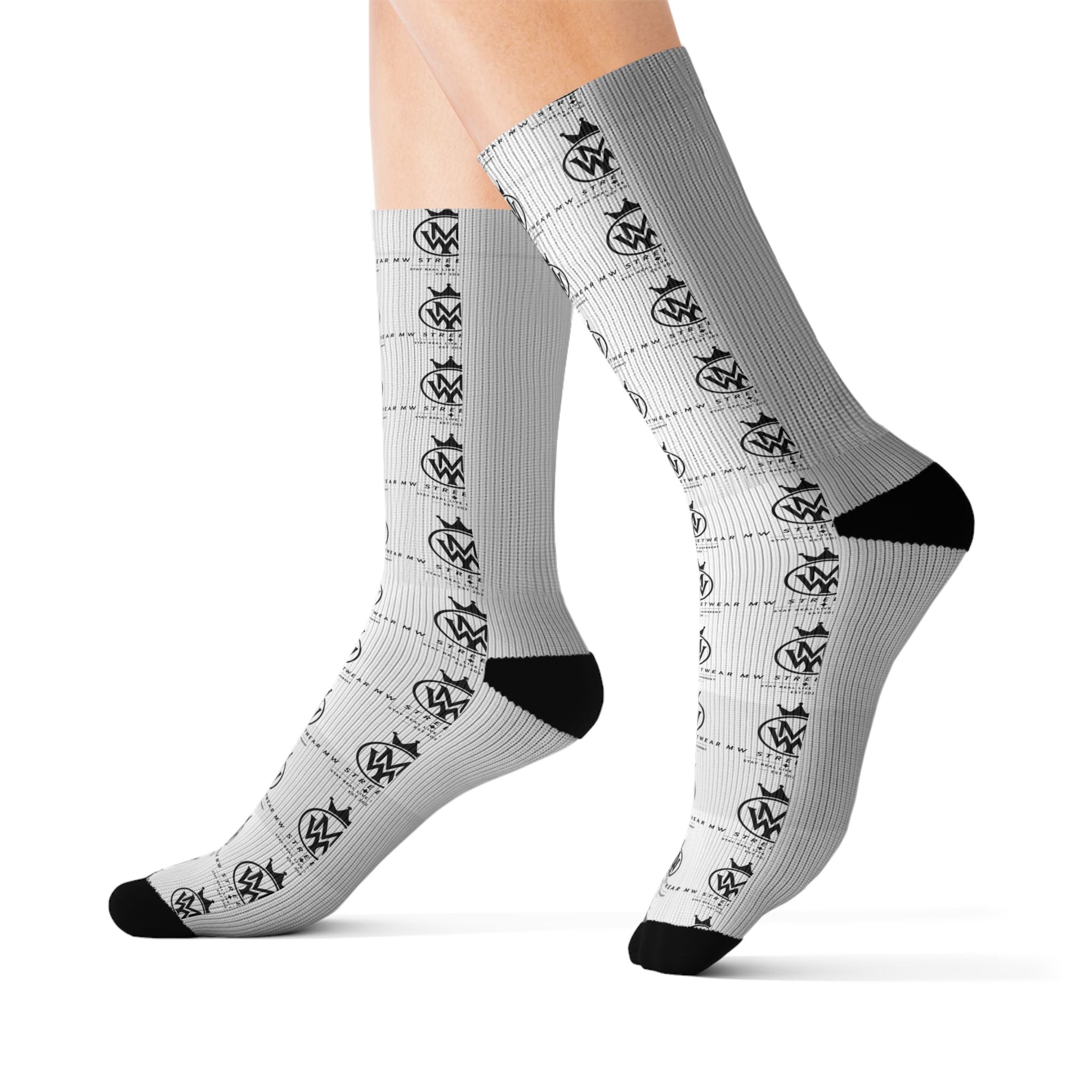 Black Skull Pattern Sublimation Socks — Gothic Crew Socks