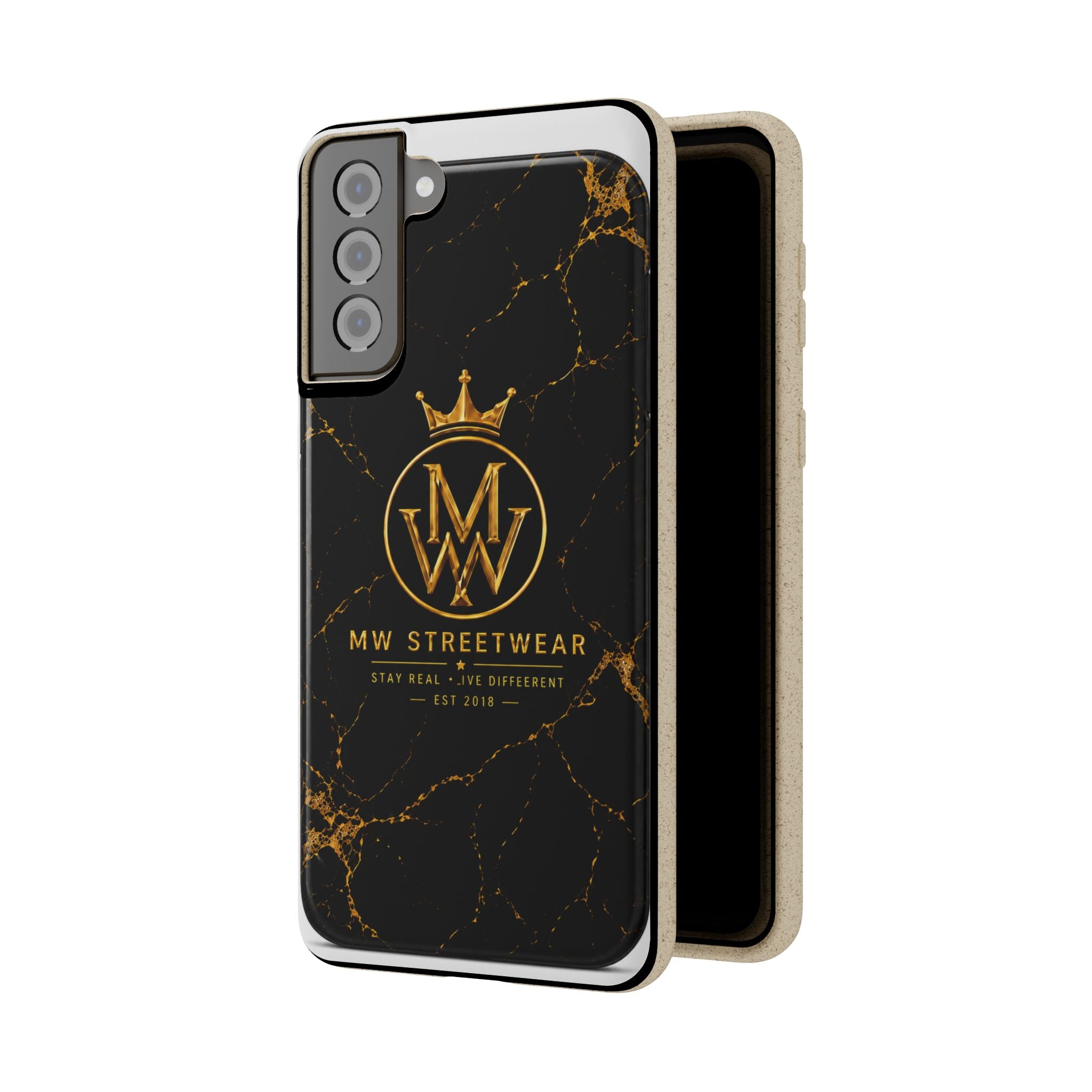 Biodegradable Phone Case — Black Marble MW Streetwear Logo, Eco-Friendly Protective Cover
