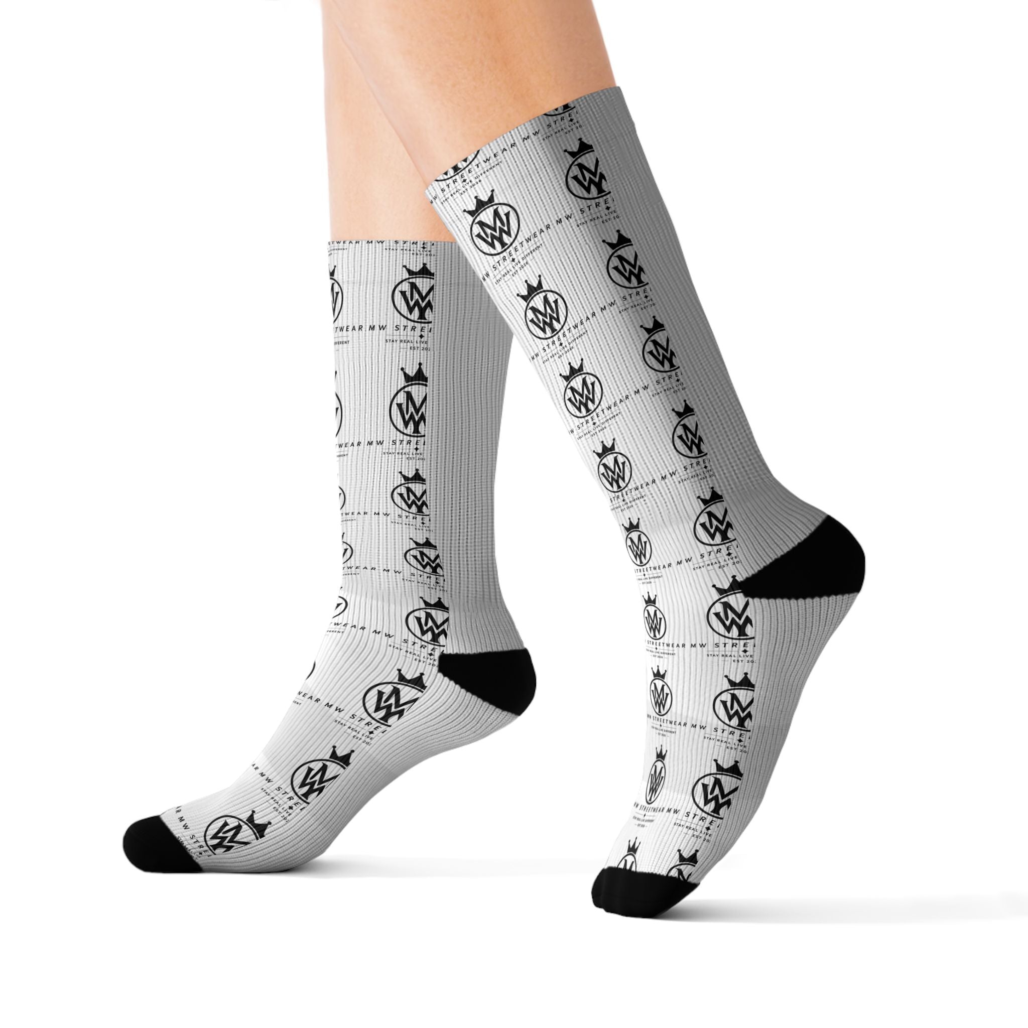 Black Skull Pattern Sublimation Socks — Gothic Crew Socks
