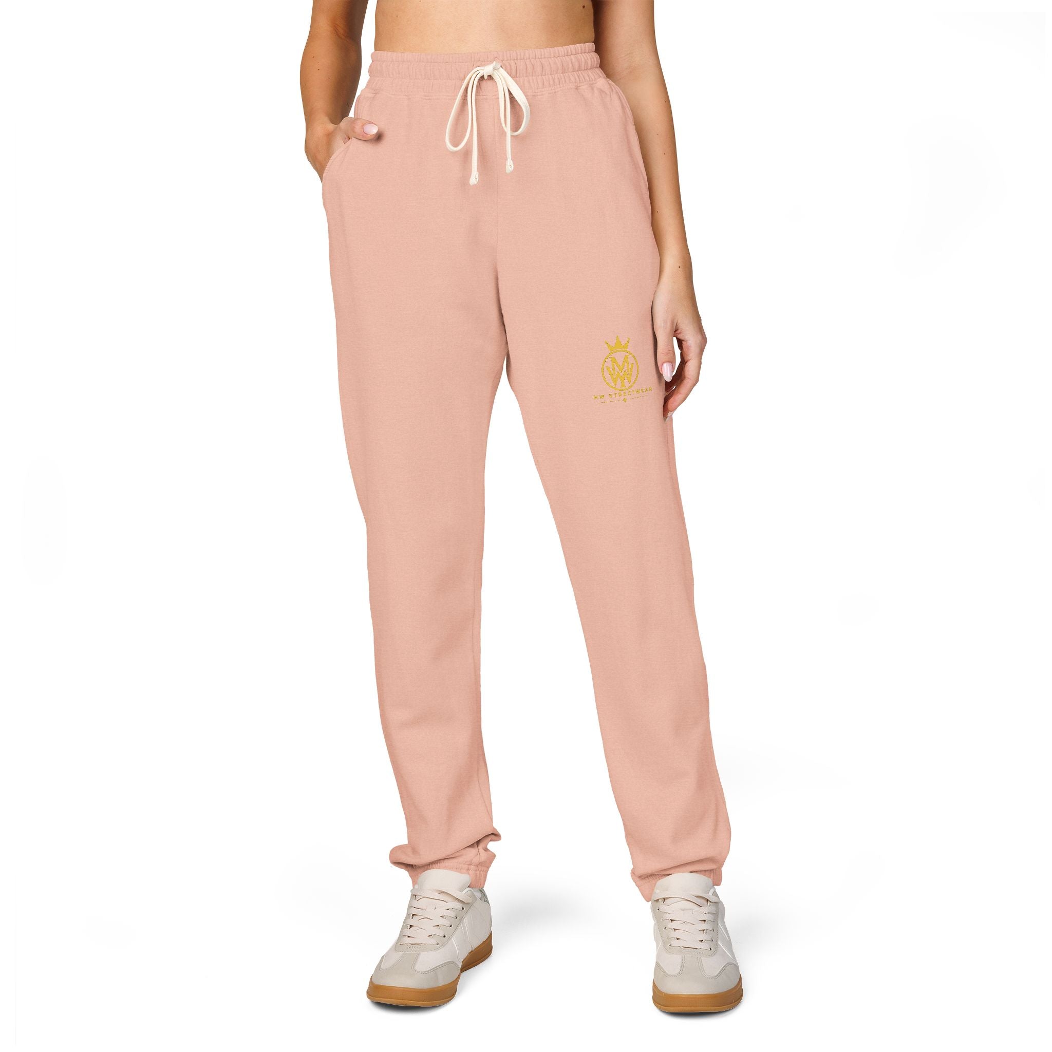 Ember Crest Sweatpants — Garment-Dyed Fleece Joggers with Sun Emblem