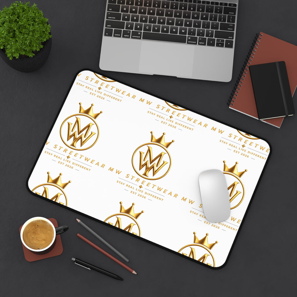 MW Streetwear Desk Mat — Gold Crown Logo Mouse Pad for Stylish Workspaces