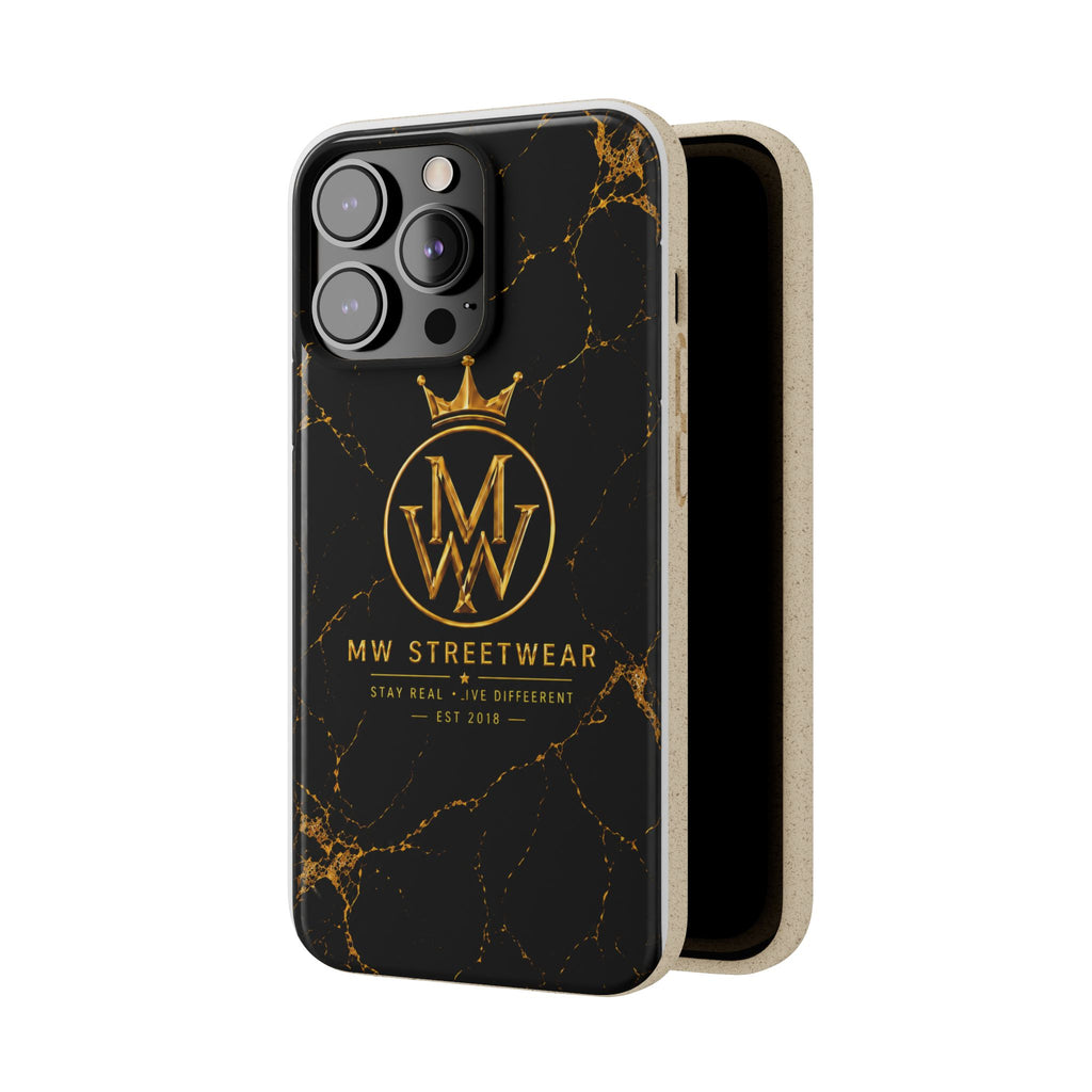 Biodegradable Phone Case — Black Marble MW Streetwear Logo, Eco-Friendly Protective Cover