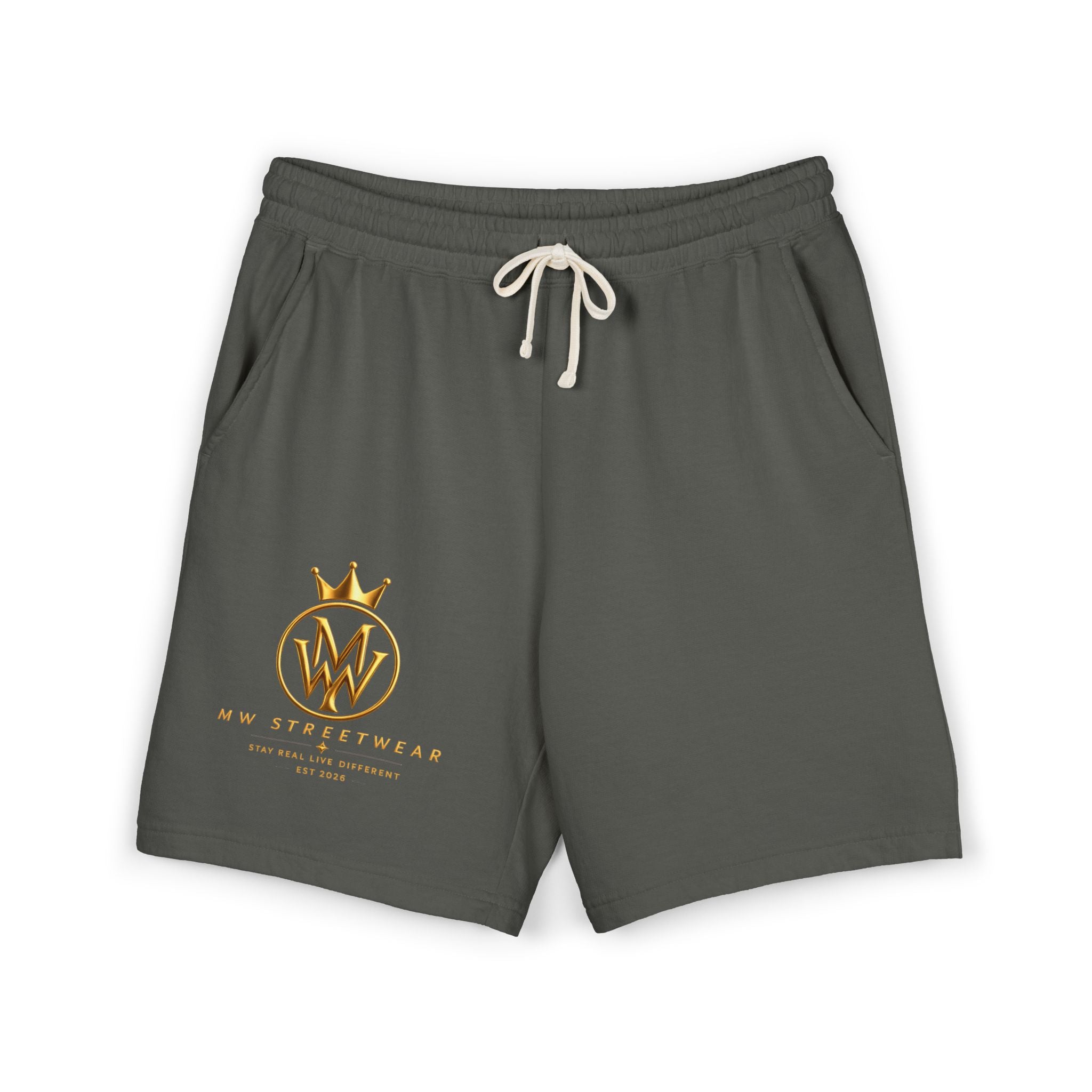 Embroidered Crown Logo Fleece Shorts — Lightweight Garment-Dyed Sweat Shorts