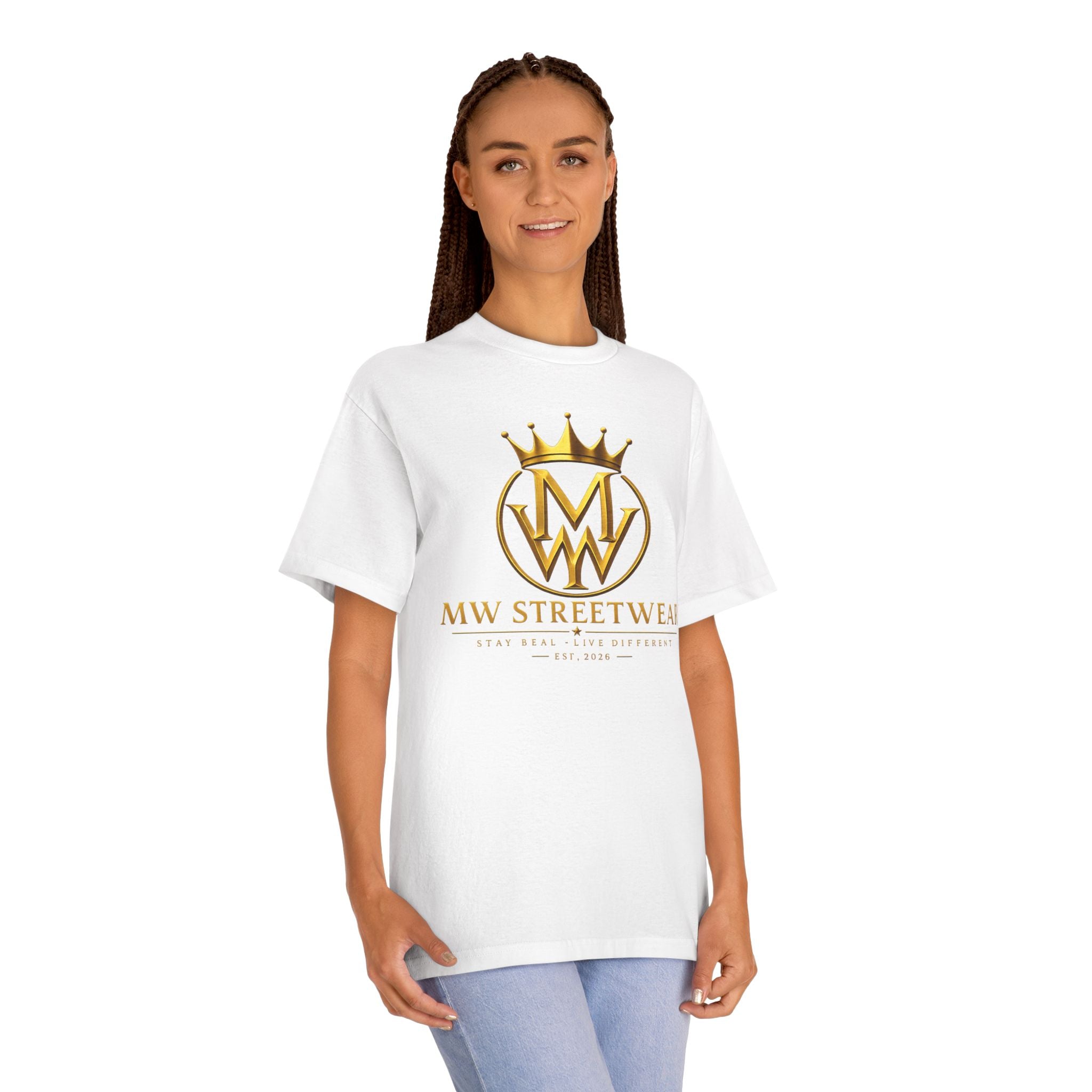 MW Streetwear Logo Tee — Gold Crown Graphic Classic T‑Shirt