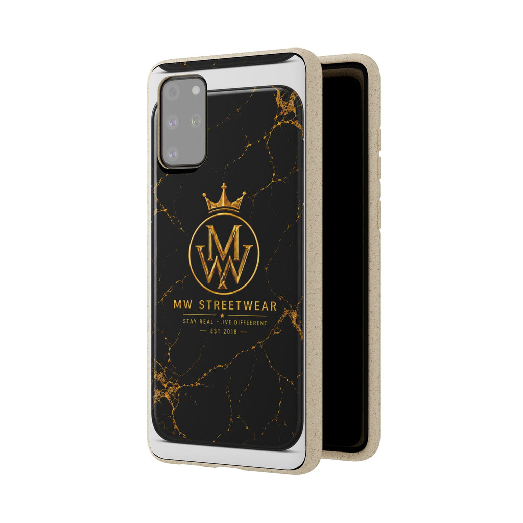 Biodegradable Phone Case — Black Marble MW Streetwear Logo, Eco-Friendly Protective Cover